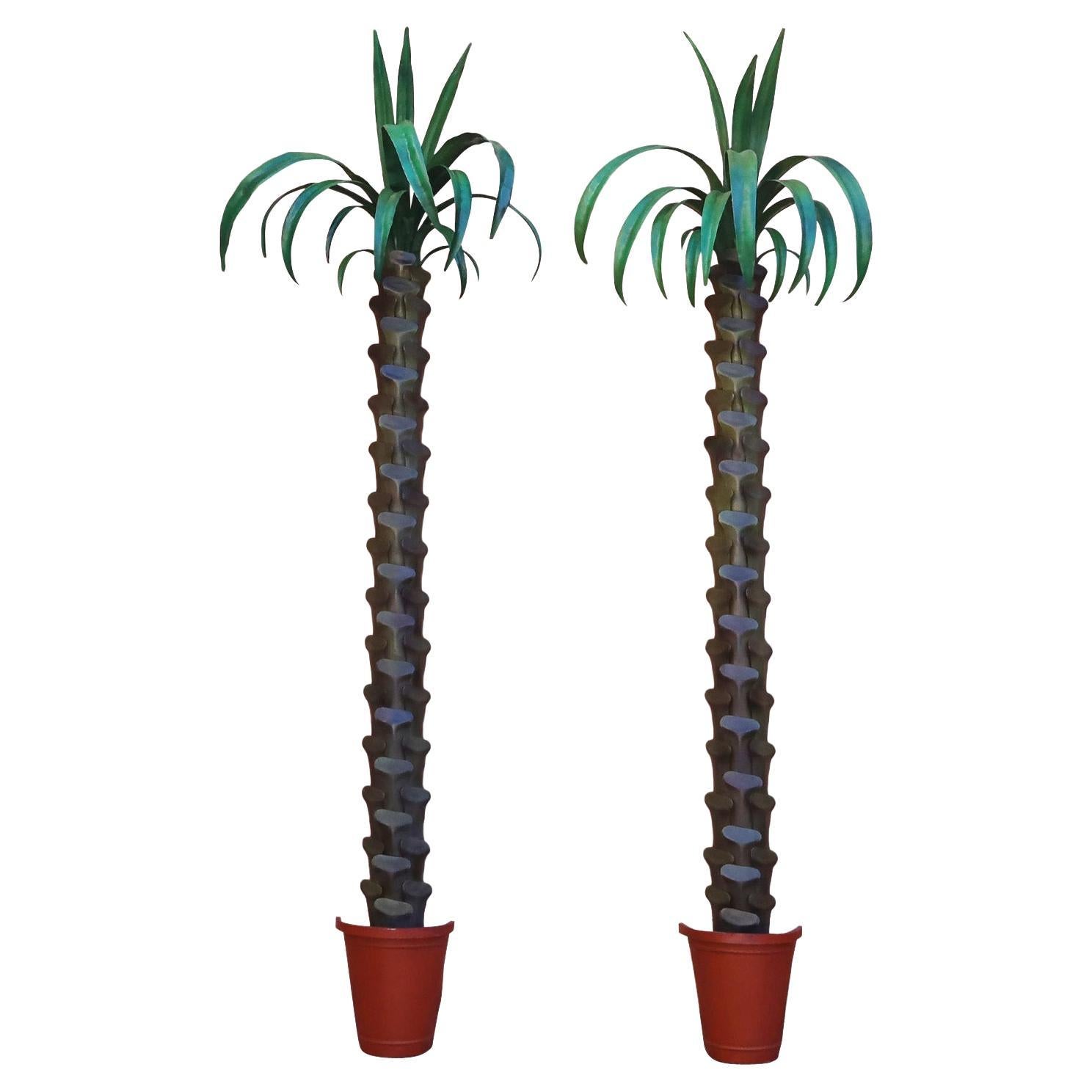 Pair of Tole Palm Tree Wall Mounted Sculptures For Sale