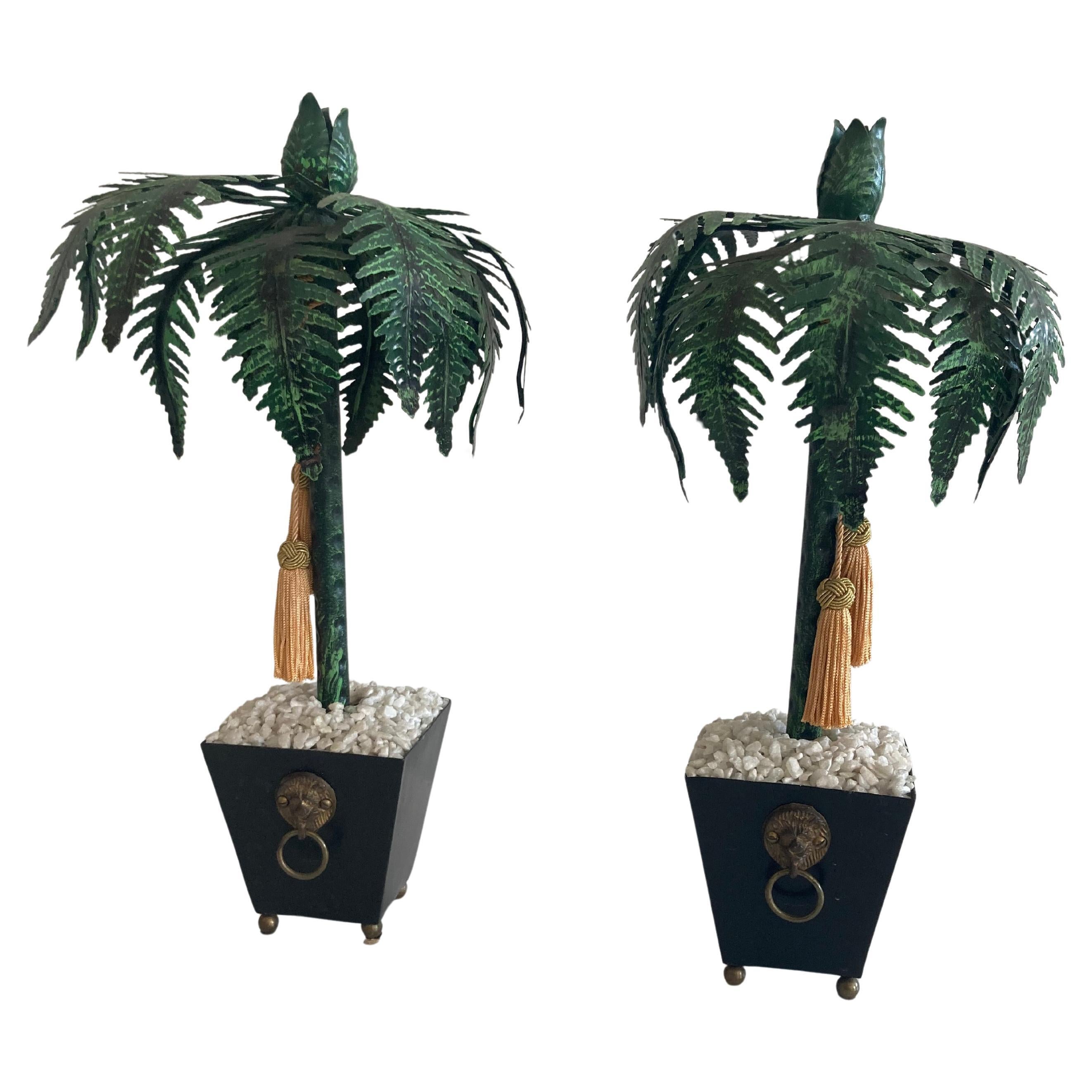 Pair of Tole Palm Trees in Planter Boxes For Sale
