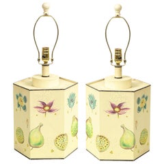 Pair of Tôle Peinte Botanical Table Lamps