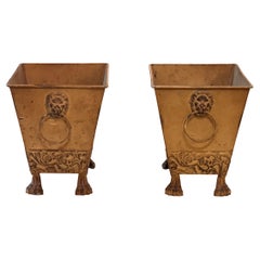 Pair of Tole Planters with Lion Mask Handles