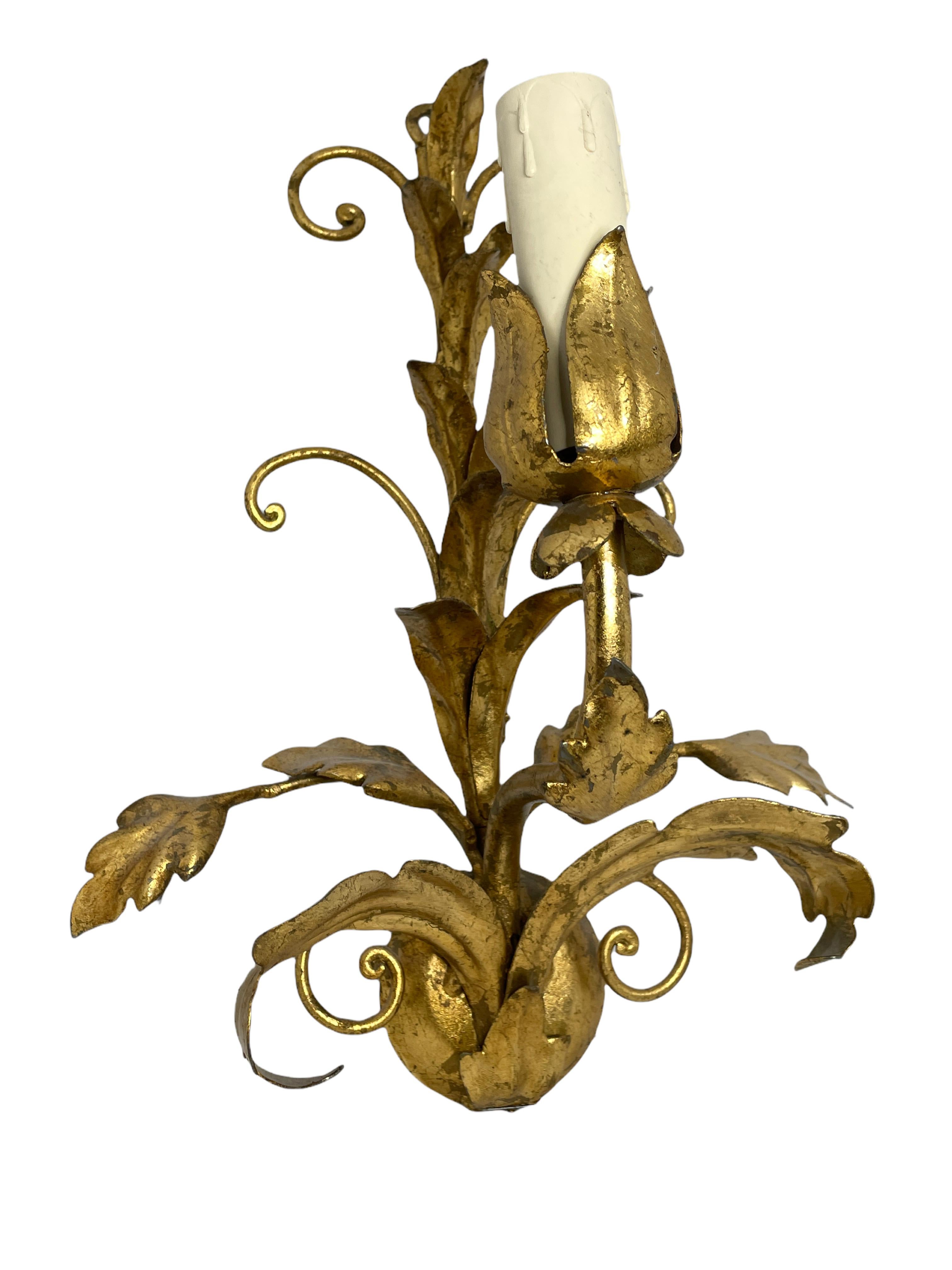 Italian Pair of Tole Sconces Gilded Metal, Italy, 1960s