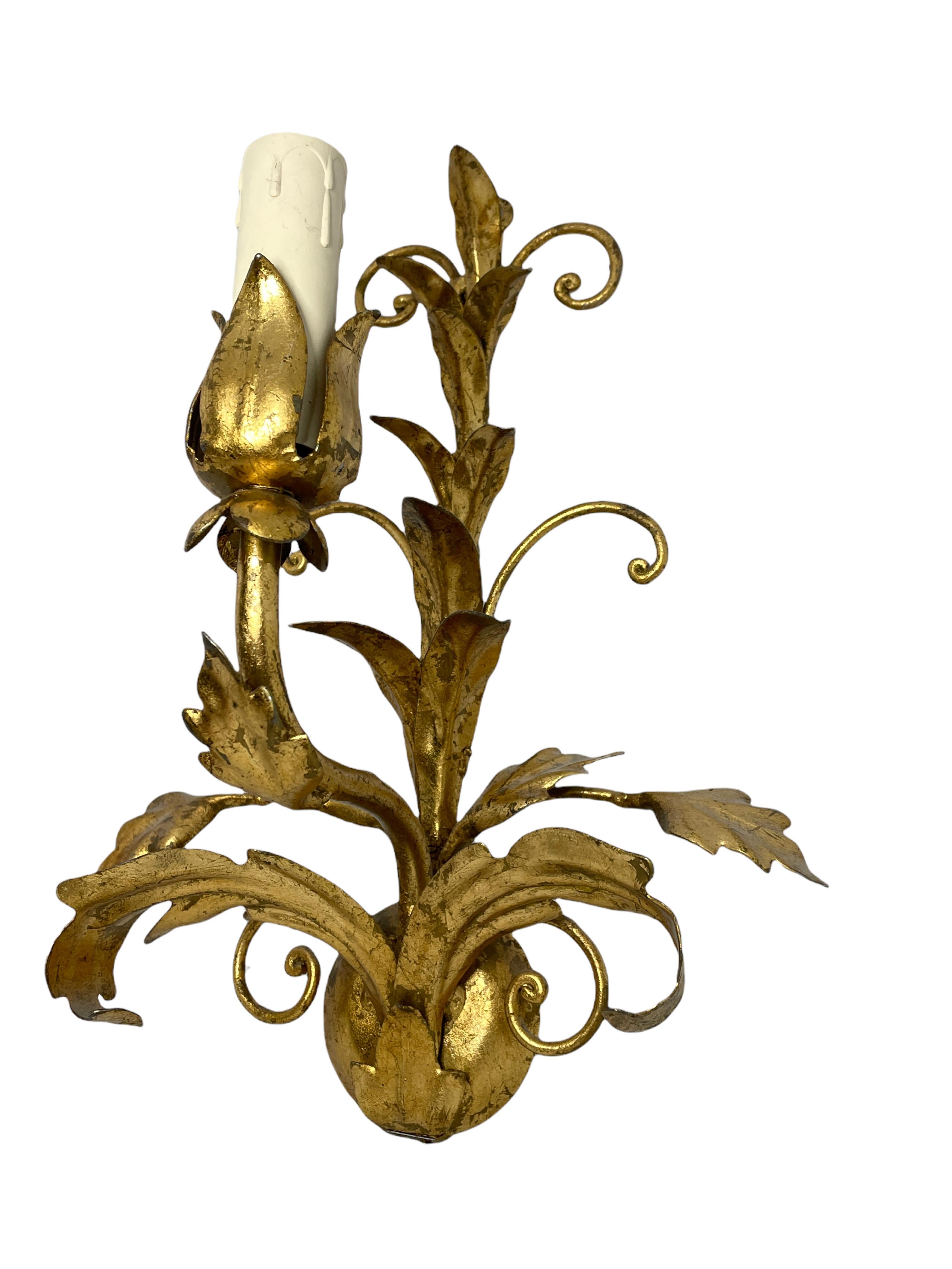 Gilt Pair of Tole Sconces Gilded Metal, Italy, 1960s