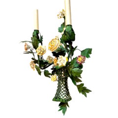 Pair of Tole Sconces with Flowers