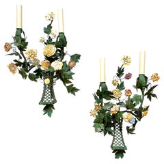 Pair of Tole Sconces with Flowers
