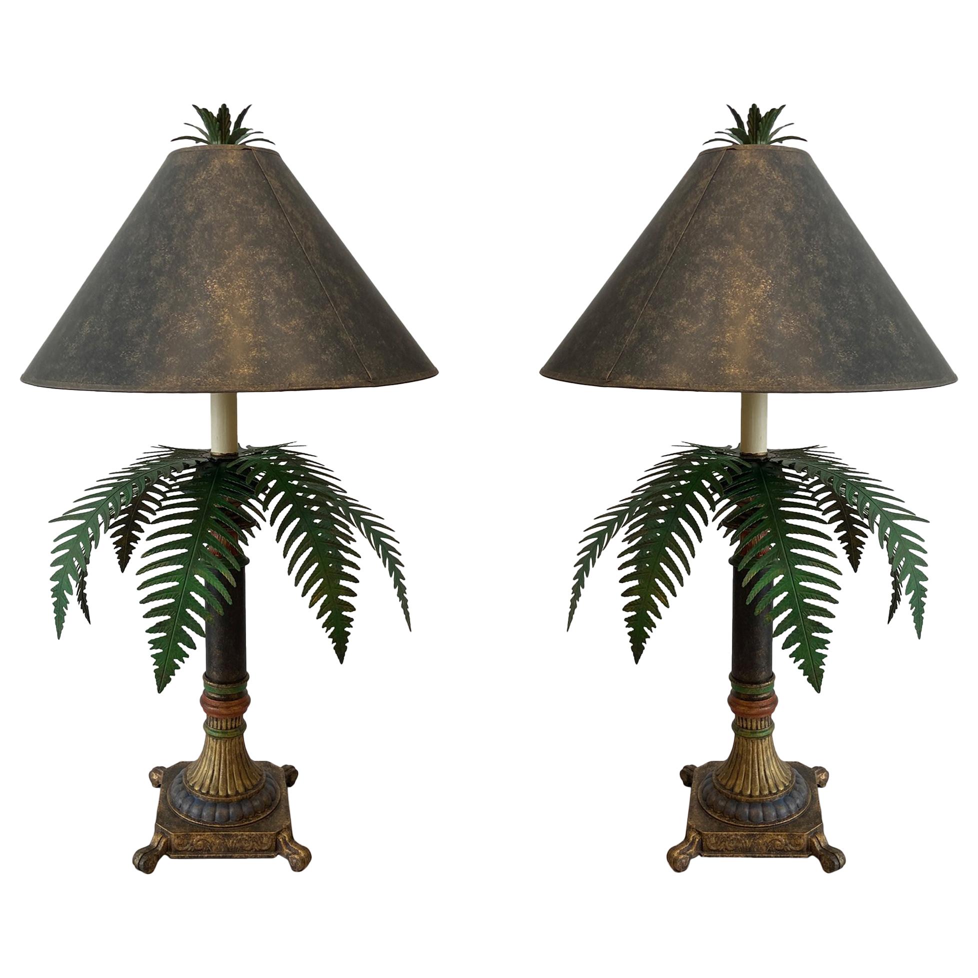 Pair of Tole Ware Palm Tree Table Lamps