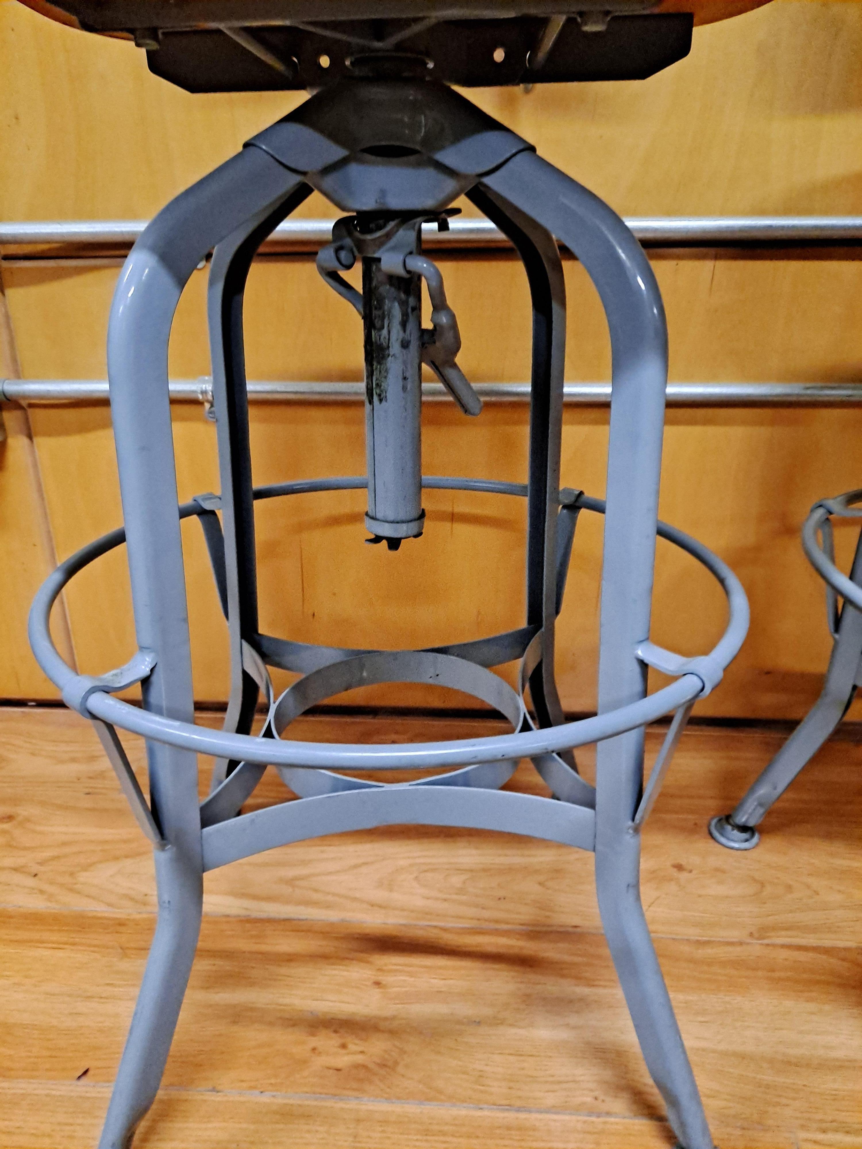 Pair of Toledo Style Drafting Stools In Good Condition For Sale In San Francisco, CA