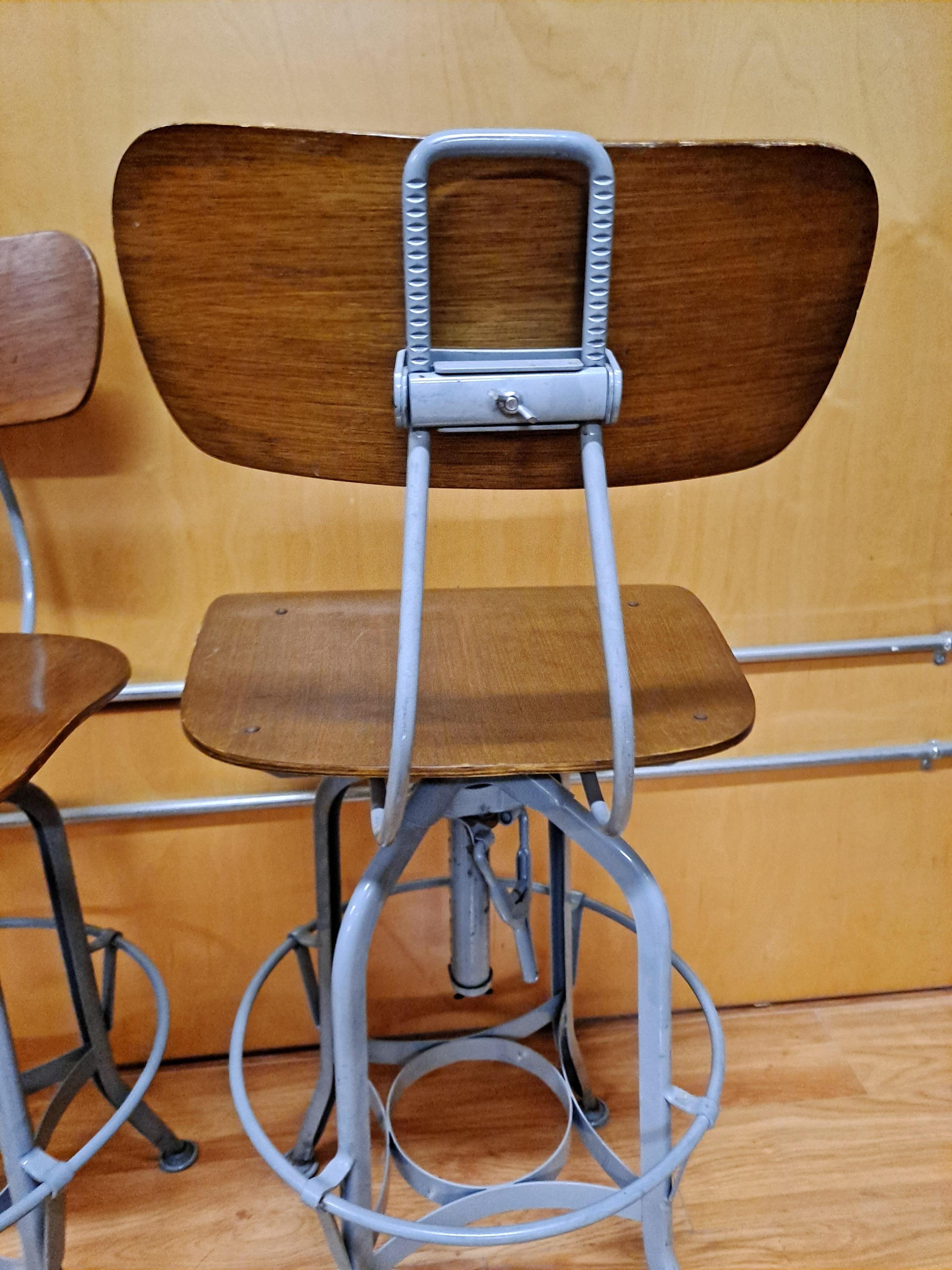 Metal Pair of Toledo Style Drafting Stools For Sale