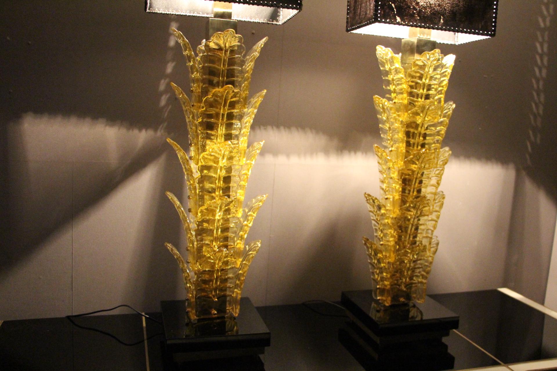 Pair of Tall Yellow Murano Glass Table Lamps 1