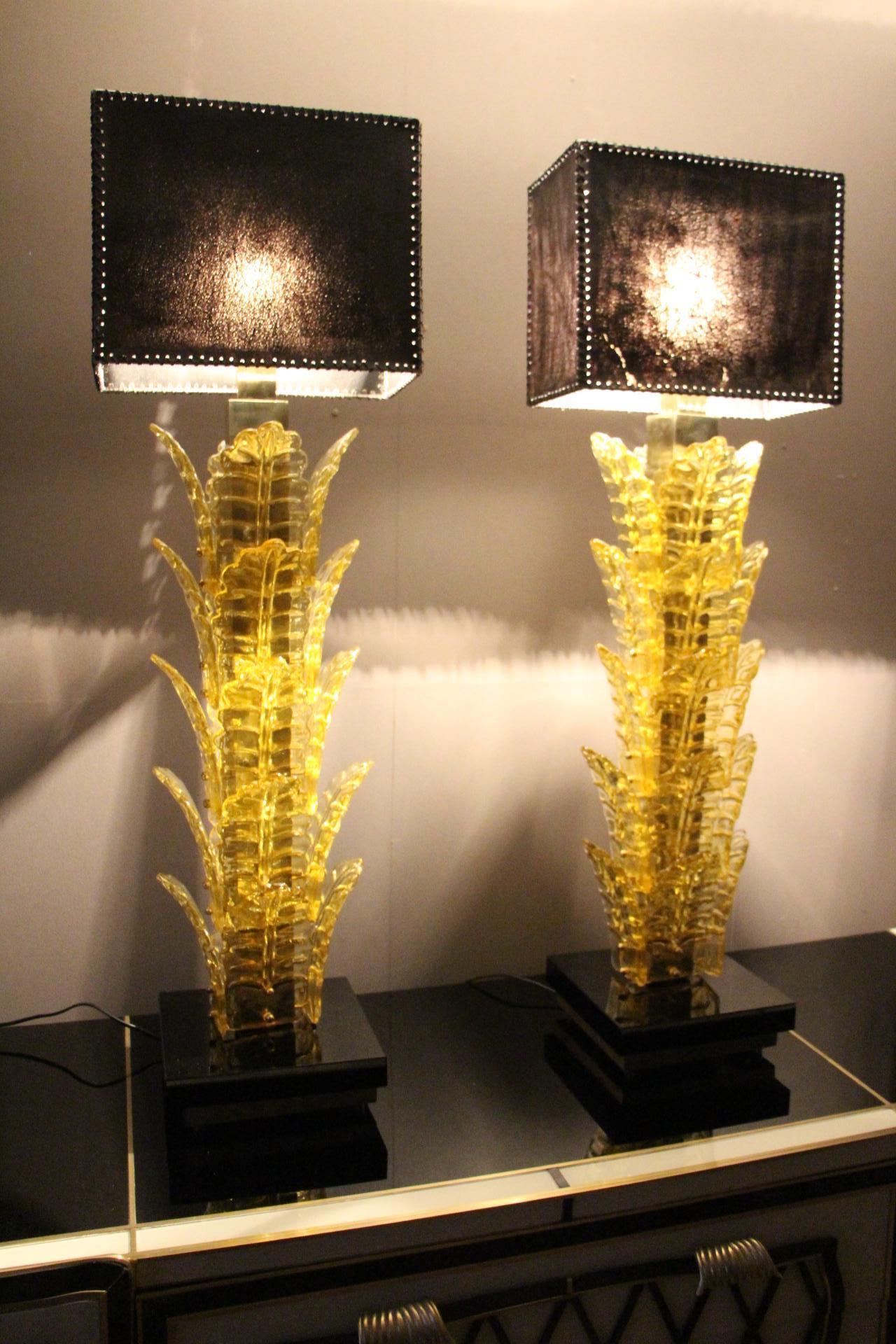 Pair of Tall Yellow Murano Glass Table Lamps 2