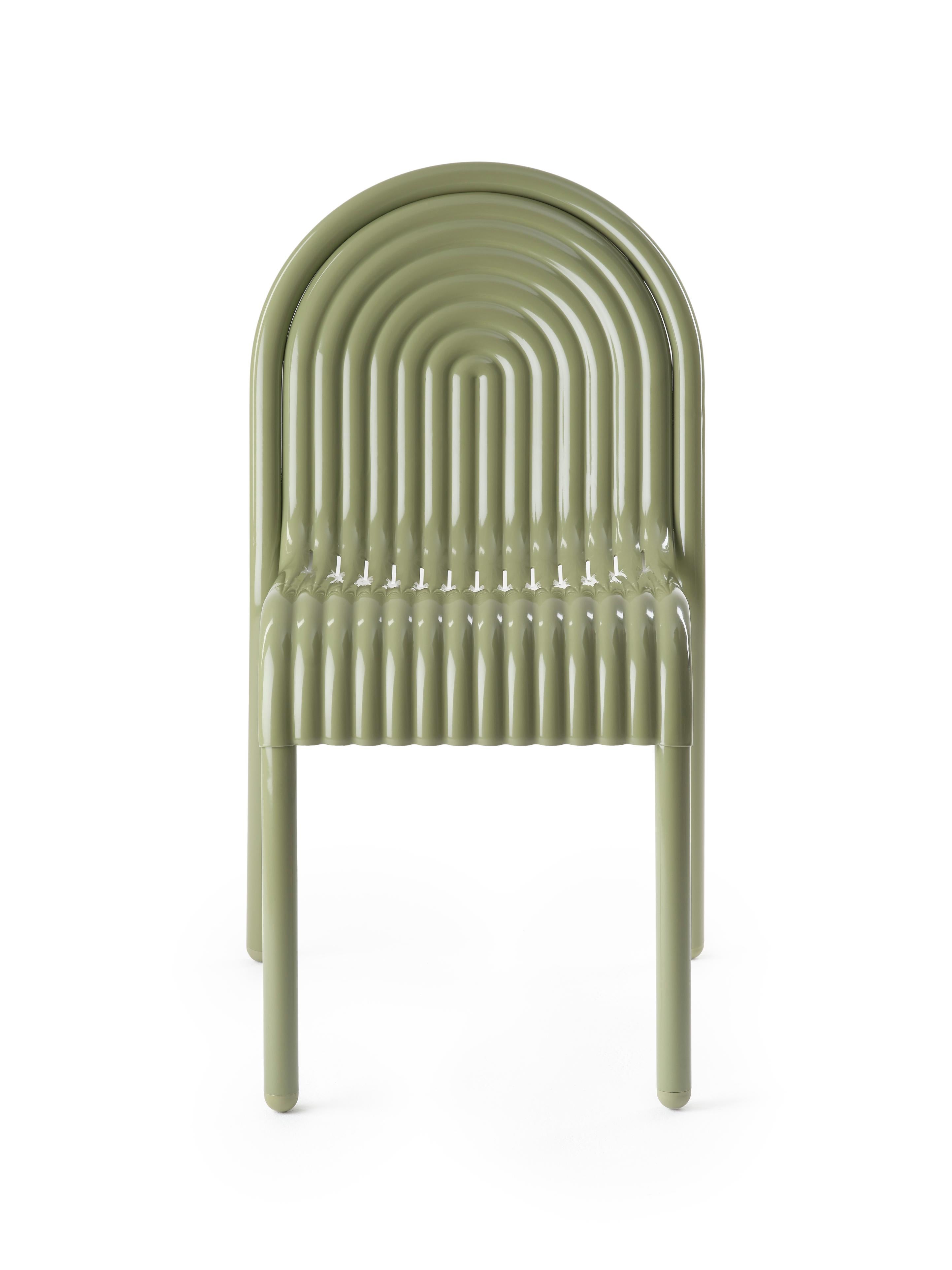 Pair of Tom Dixon 'Groove' Aluminum Outdoor Dining Chairs in Moss Green For Sale 8