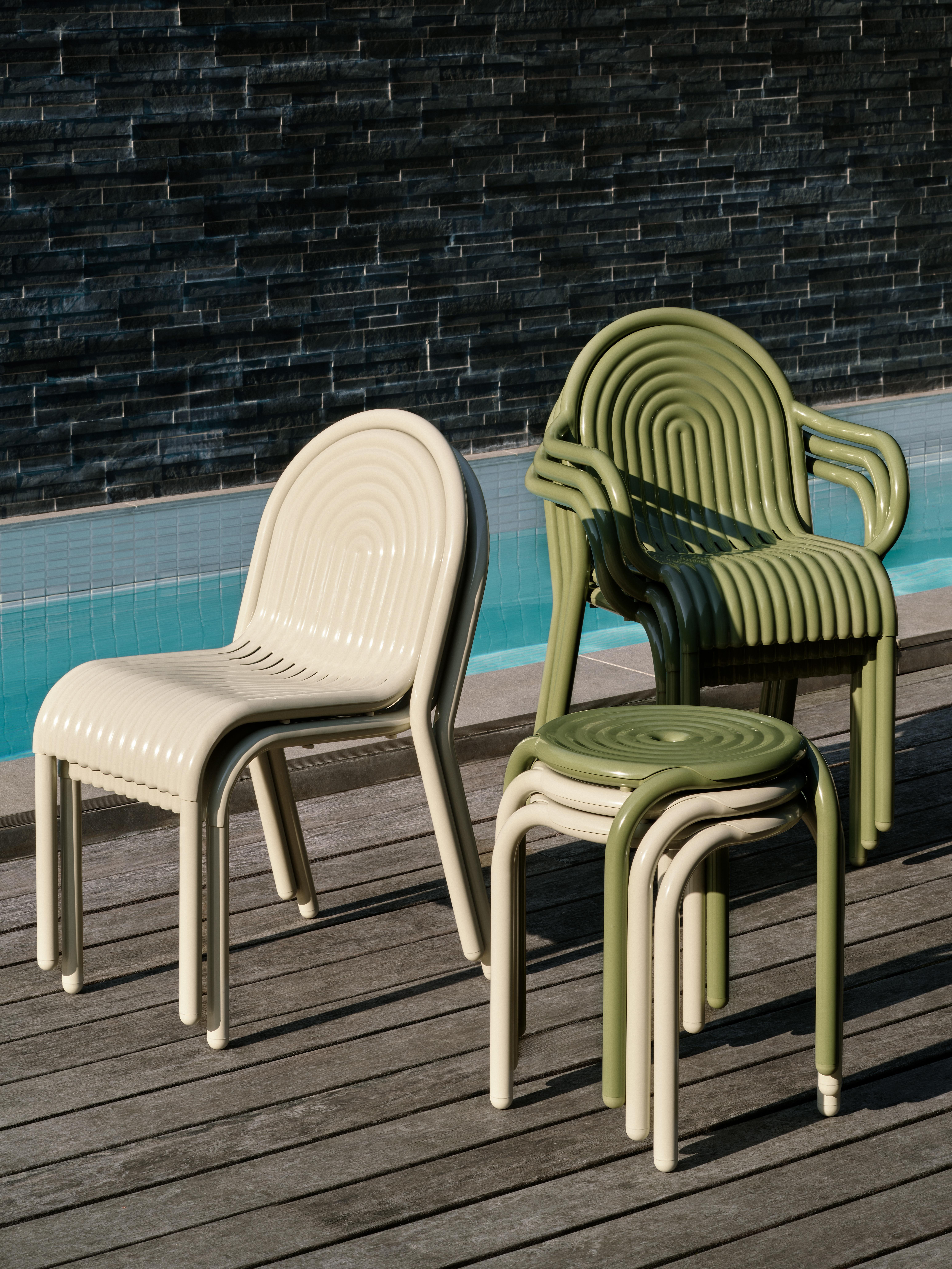 Pair of Tom Dixon 'Groove' Aluminum Outdoor Dining Chairs

New in 2025, the Groove series is Tom Dixon's first outdoor furniture line. Executed in high-performance durable aluminum, the stackable yet sturdy Groove chairs are corrosion-resistant and