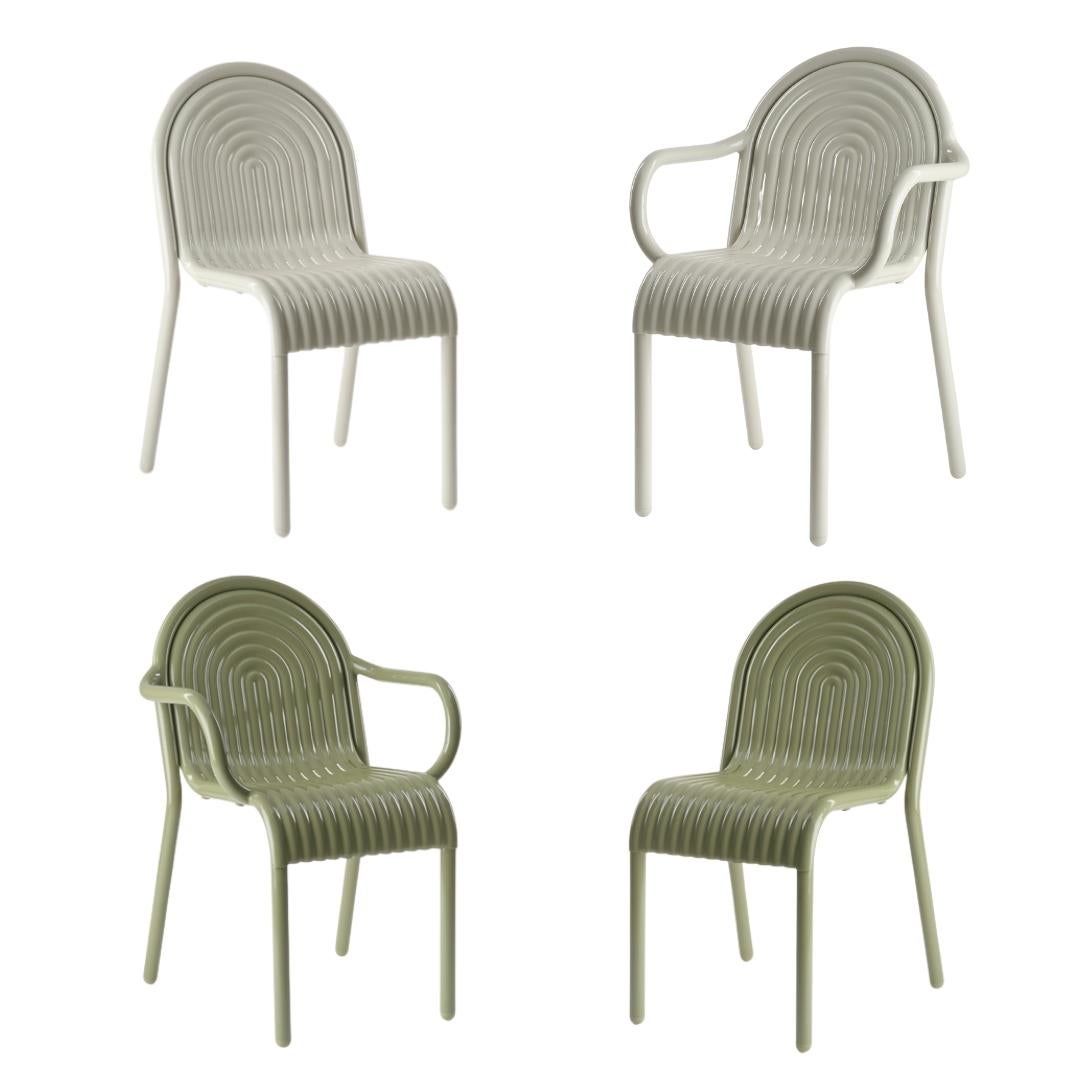 Pair of Tom Dixon 'Groove' Aluminum Outdoor Dining Chairs in Moss Green For Sale 2