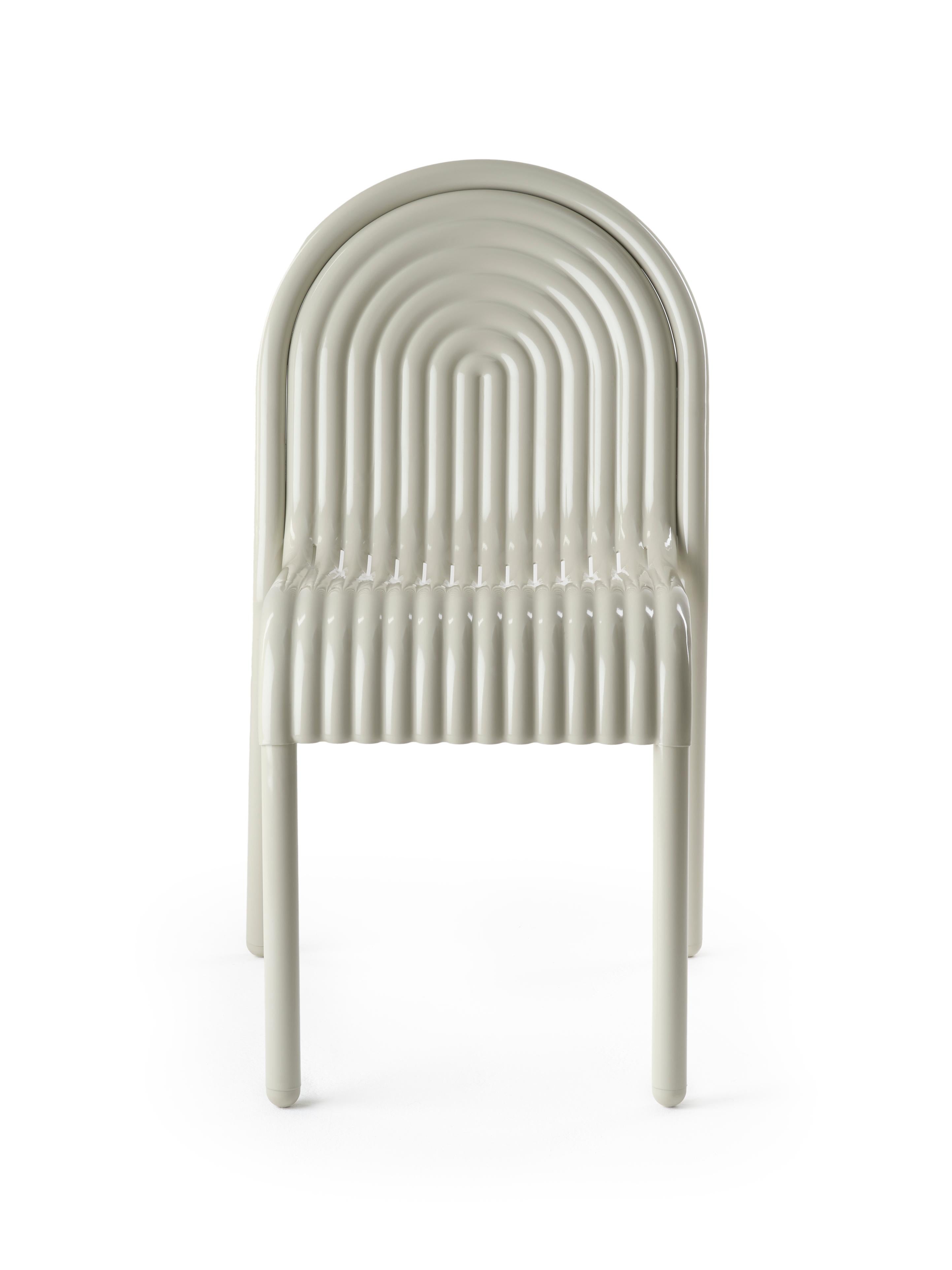Painted Pair of Tom Dixon 'Groove' Aluminum Outdoor Dining Chairs in Putty For Sale