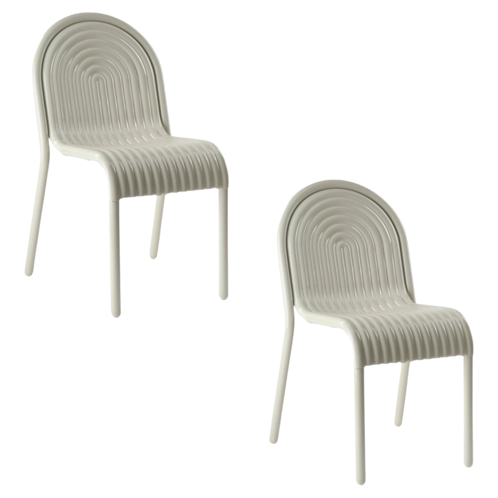 Pair of Tom Dixon 'Groove' Aluminum Outdoor Dining Chairs in Putty