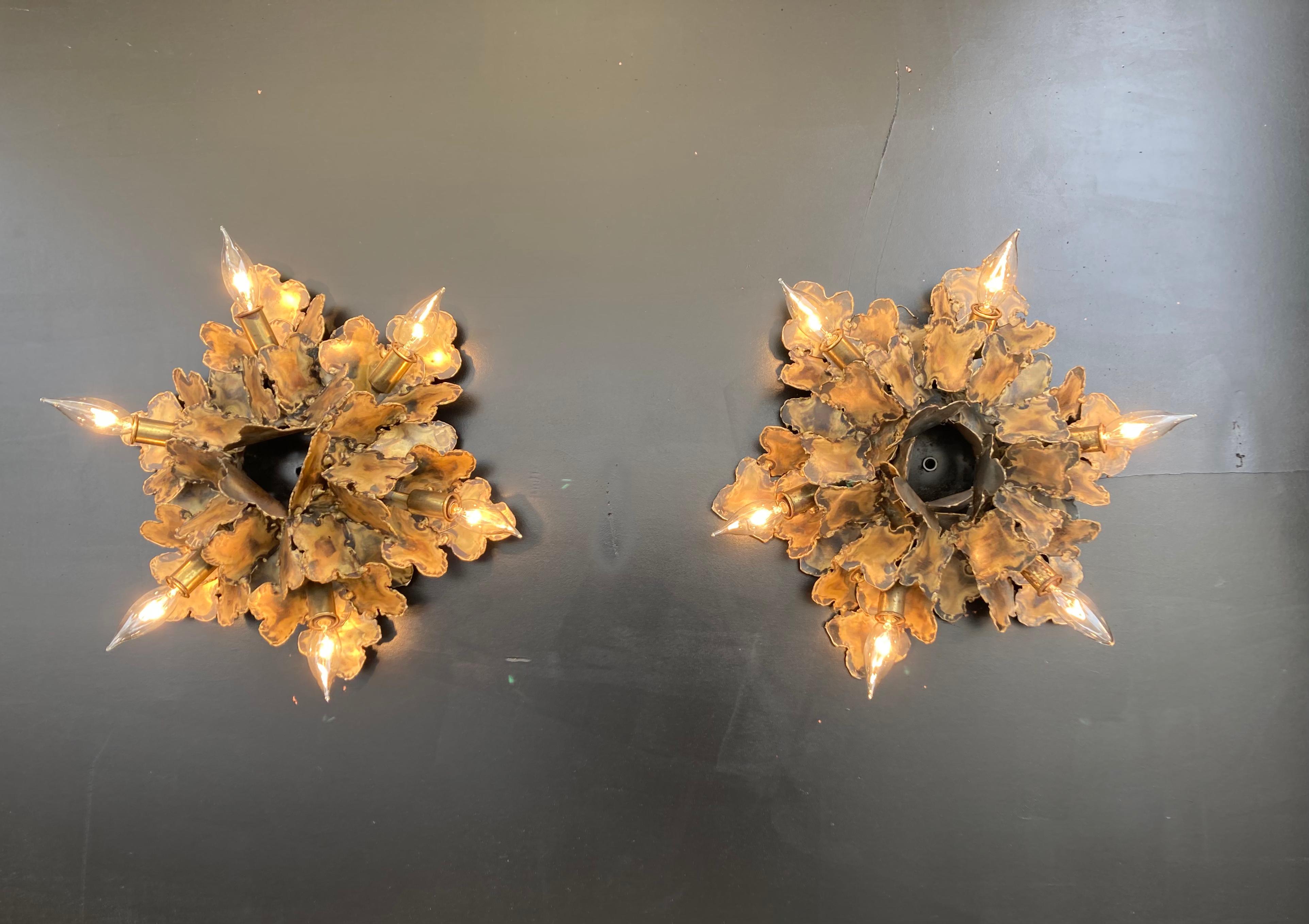 Mid-20th Century Pair of Tom Greene for Feldman Brutalist Sconces Wall Lamps For Sale