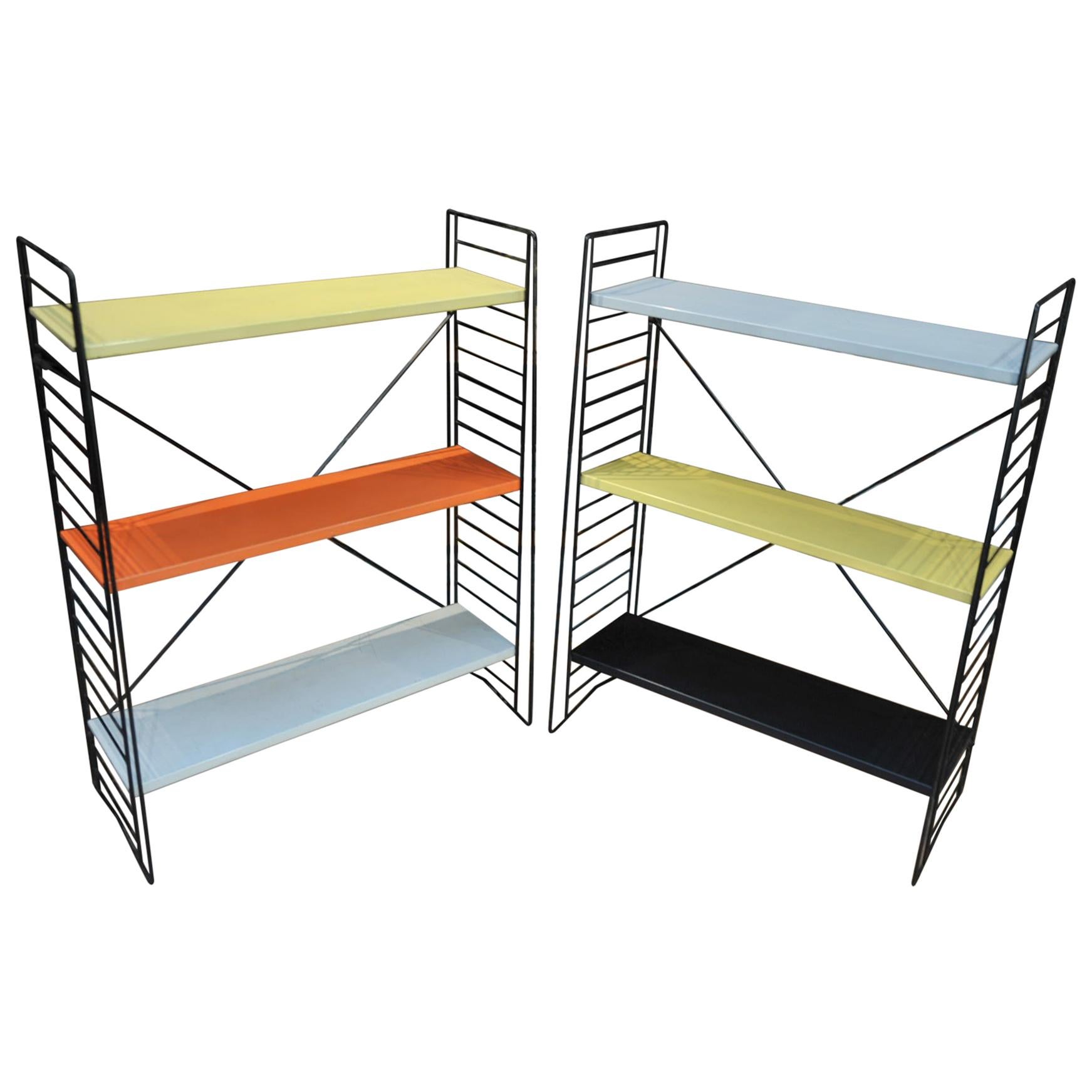 Tomado Multi-Color Metal Standing Book Shelves, circa 1960