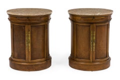 Pair of Tomlinson American Mid-Century Round Marble Top Side Tables / Commodes