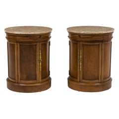 Pair of Tomlinson American Mid-Century Round Marble Top Side Tables / Commodes