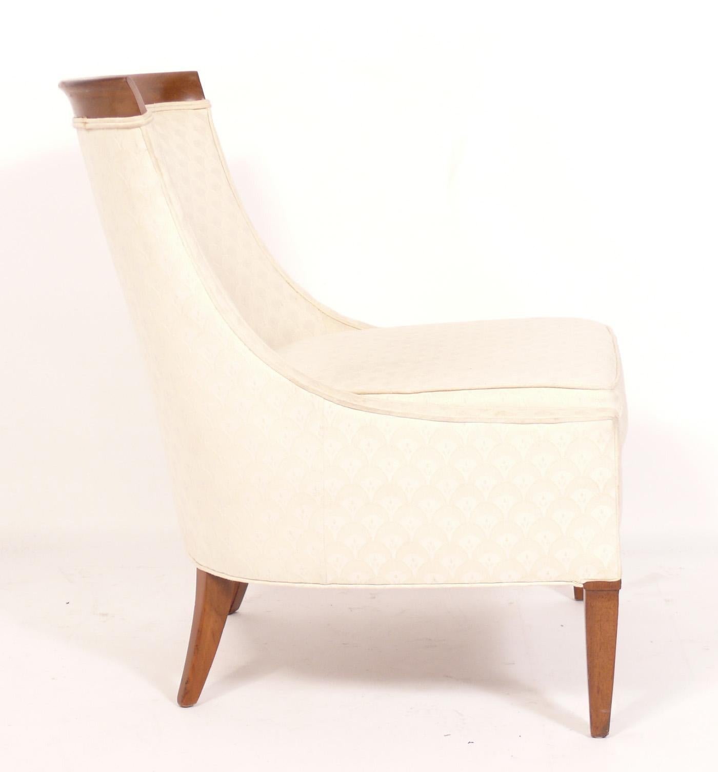 Hollywood Regency Pair of Tomlinson Lounge Chairs Refinished and Reupholstered For Sale