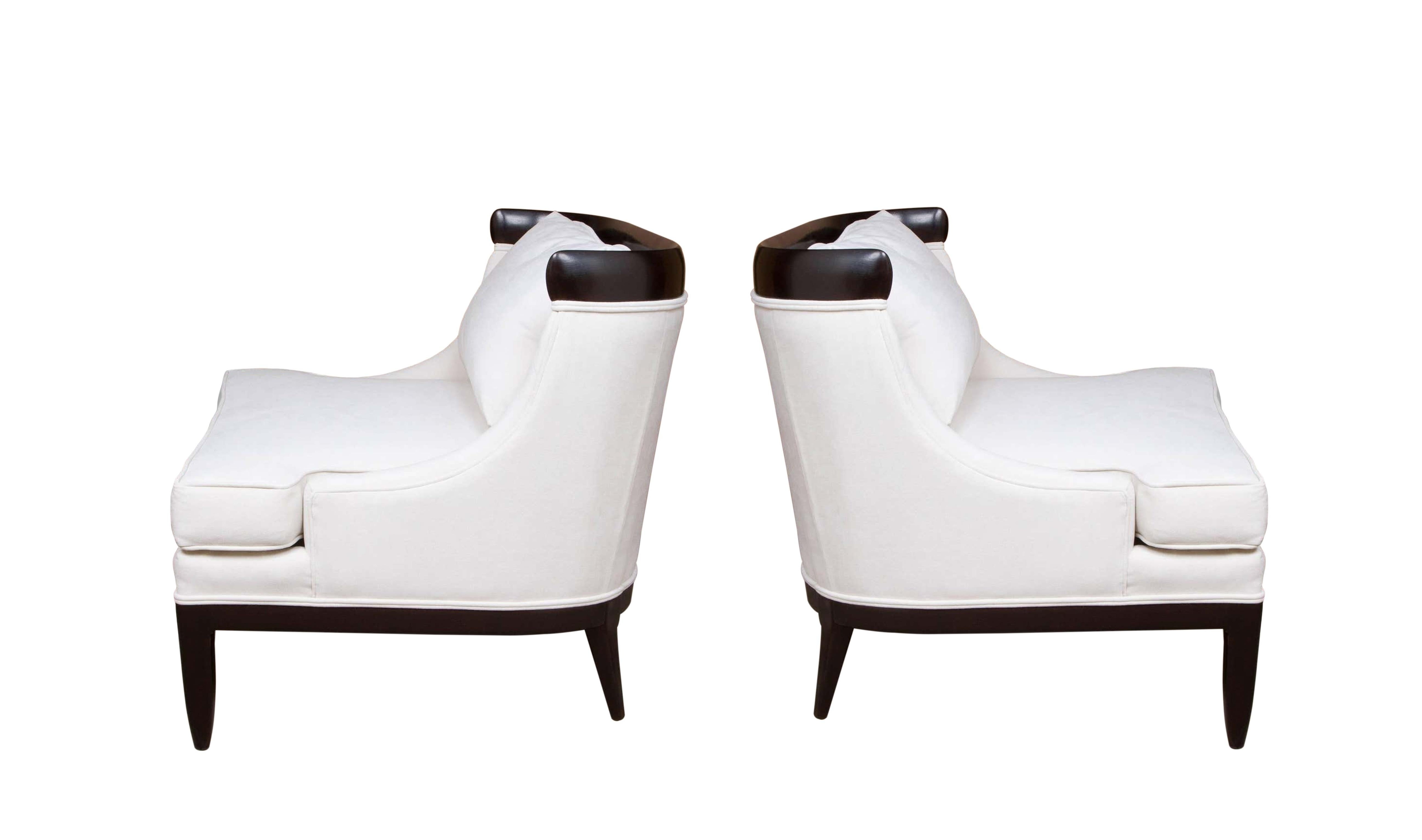 Pair of Tomlinson Sophisticate Ebonized Lounge Chairs by Erwin Lambeth In Excellent Condition For Sale In Dallas, TX
