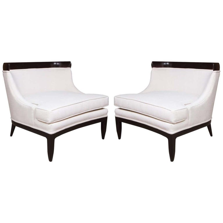 Pair of Tomlinson Sophisticate Ebonized Lounge Chairs by Erwin Lambeth For Sale