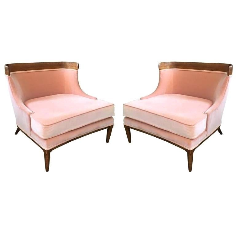 Pair of Tomlinson Sophisticate Pink Velvet Lounge Chairs by Erwin Lambeth
