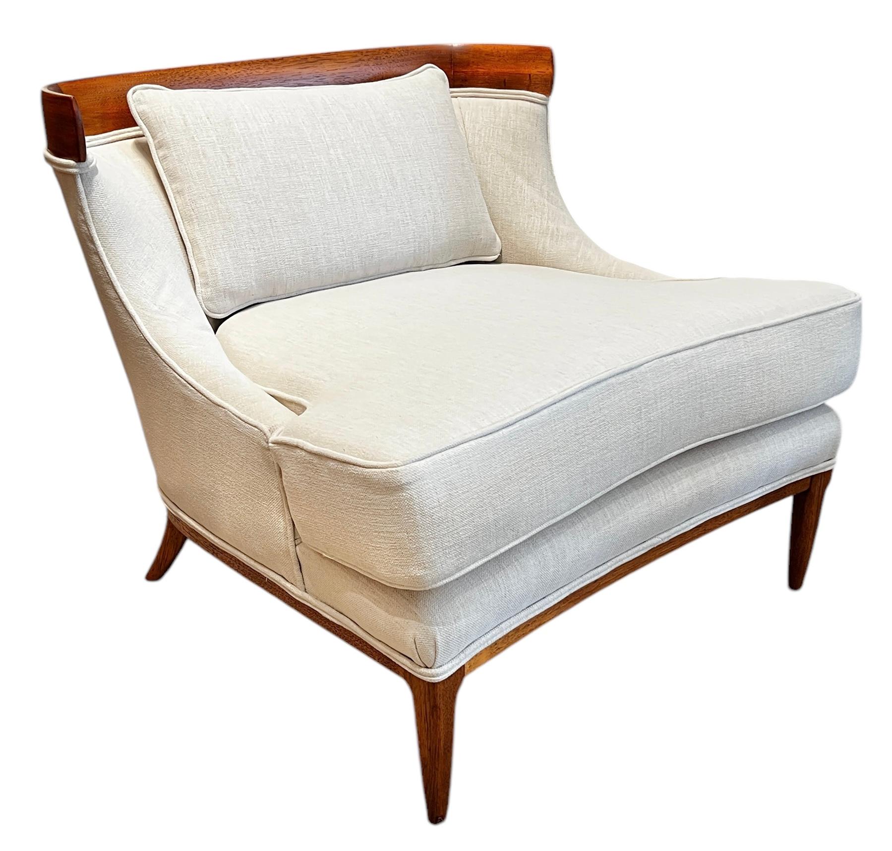 Pair of Tomlinson Sophisticate Slipper Chairs in Walnut and Ivory Woven Fabric 4