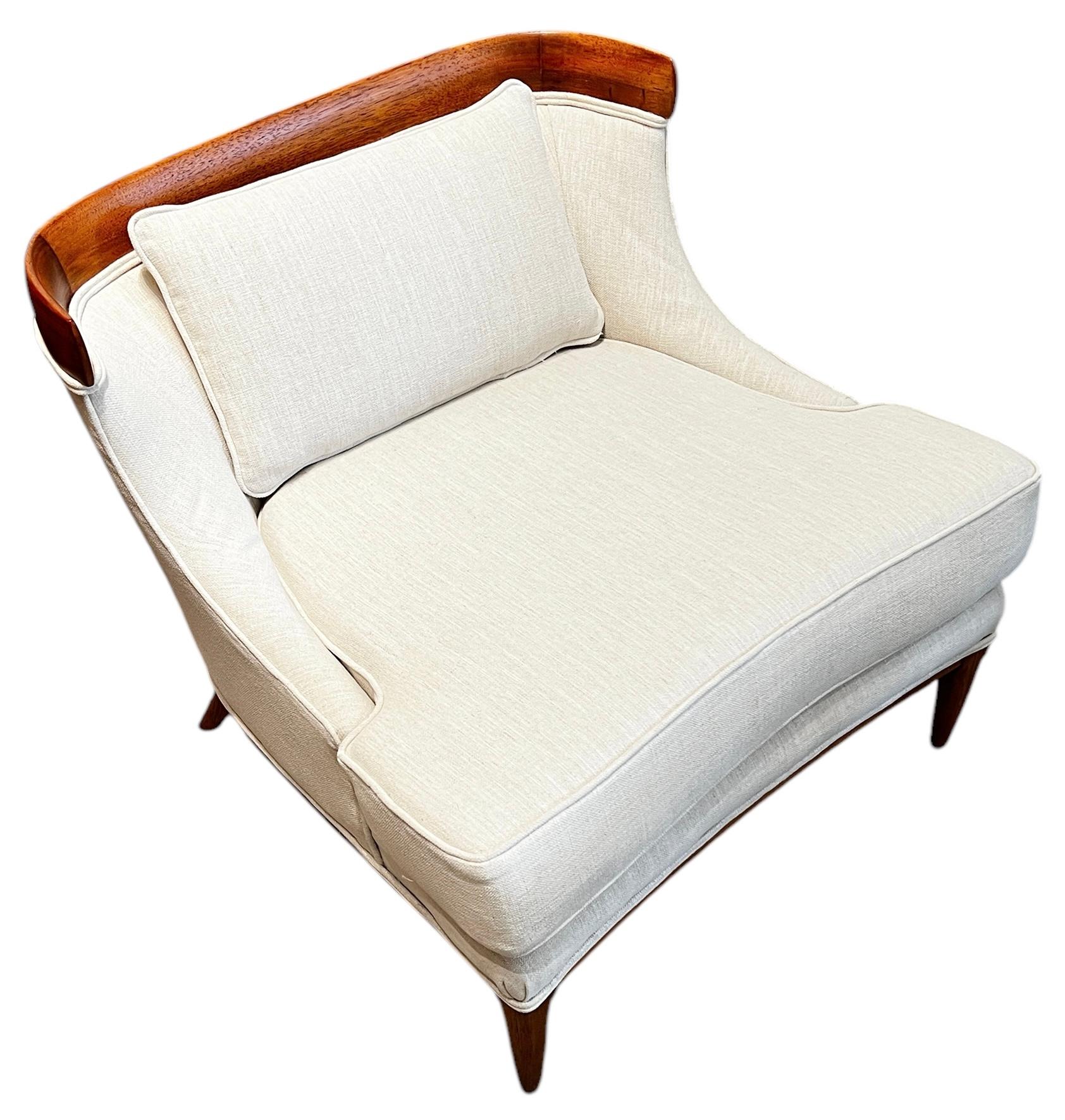 Pair of Tomlinson Sophisticate Slipper Chairs in Walnut and Ivory Woven Fabric 5