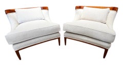 Pair of Tomlinson Sophisticate Slipper Chairs in Walnut and Ivory Woven Fabric