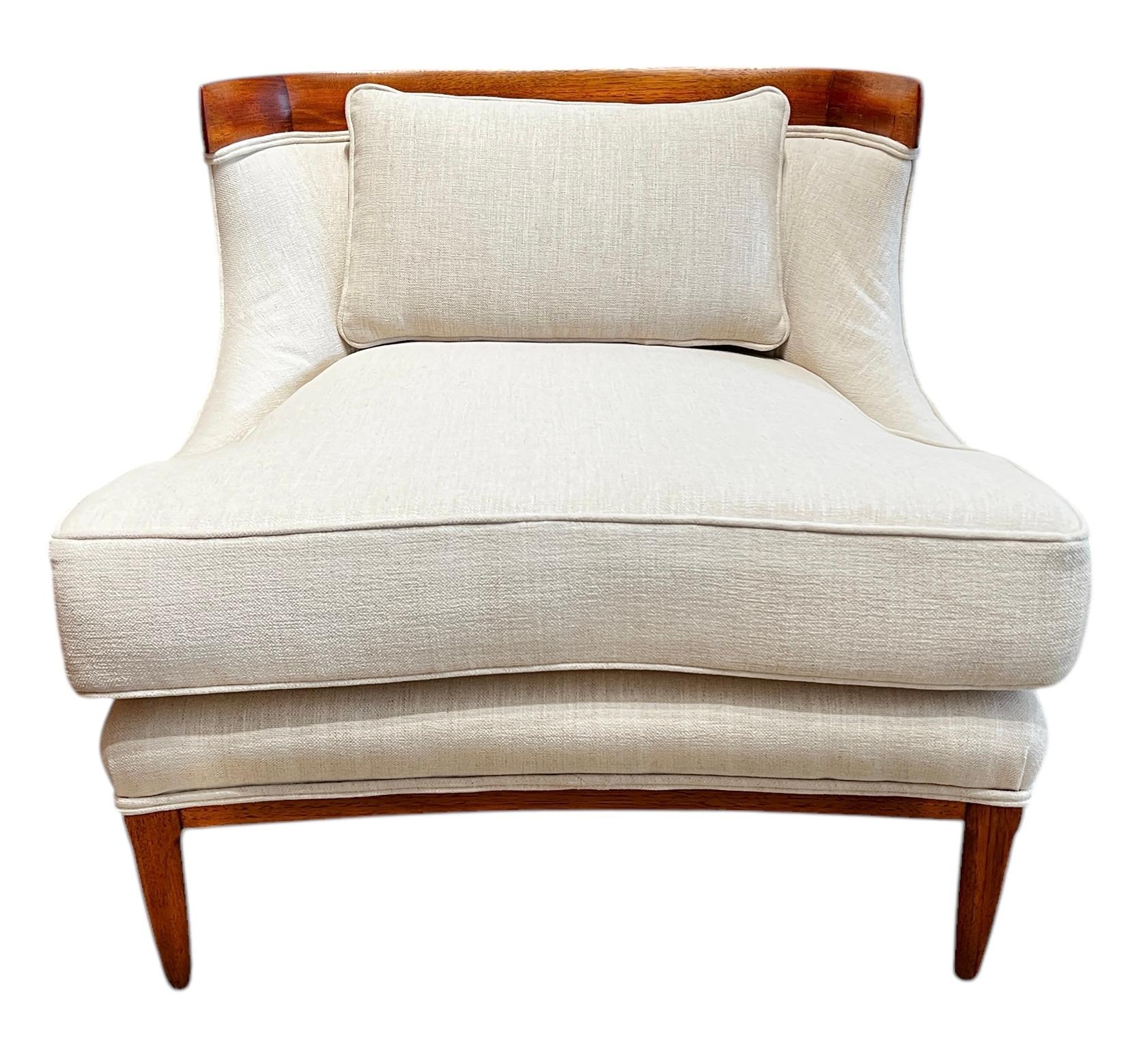 American Pair of Tomlinson Sophisticate Slipper Chairs in Walnut and Ivory Woven Fabric