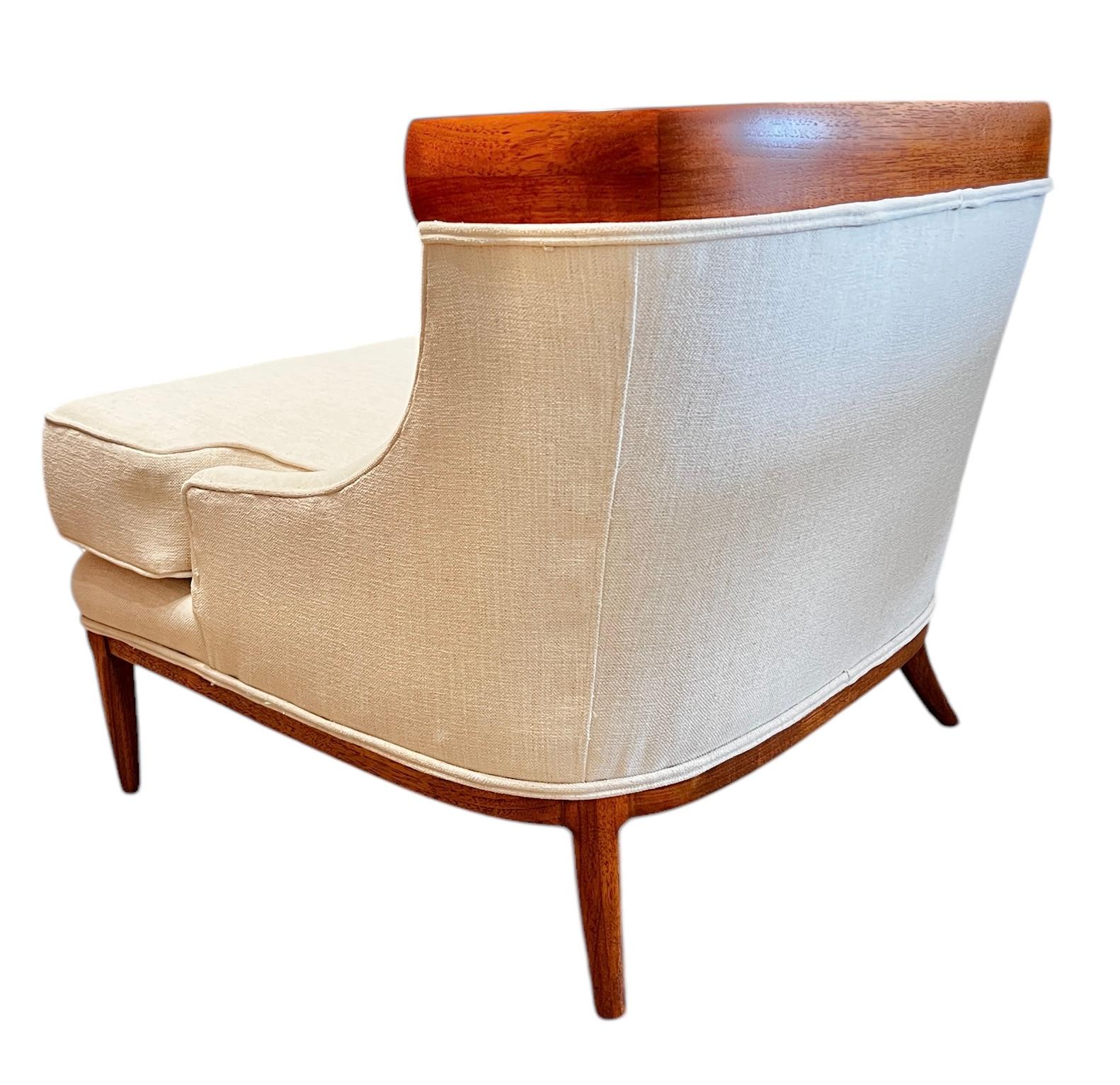 Upholstery Pair of Tomlinson Sophisticate Slipper Chairs in Walnut and Ivory Woven Fabric