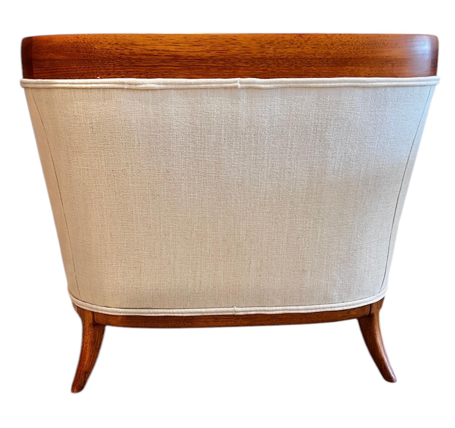 Pair of Tomlinson Sophisticate Slipper Chairs in Walnut and Ivory Woven Fabric 1