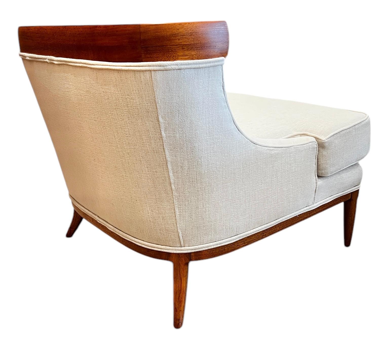 Pair of Tomlinson Sophisticate Slipper Chairs in Walnut and Ivory Woven Fabric 2