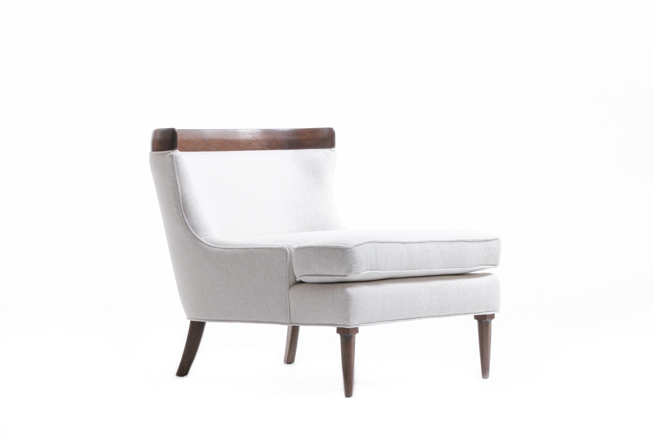 Pair of Tomlinson Sophisticate Slipper Chairs in Walnut with Ivory Woven Fabric 1
