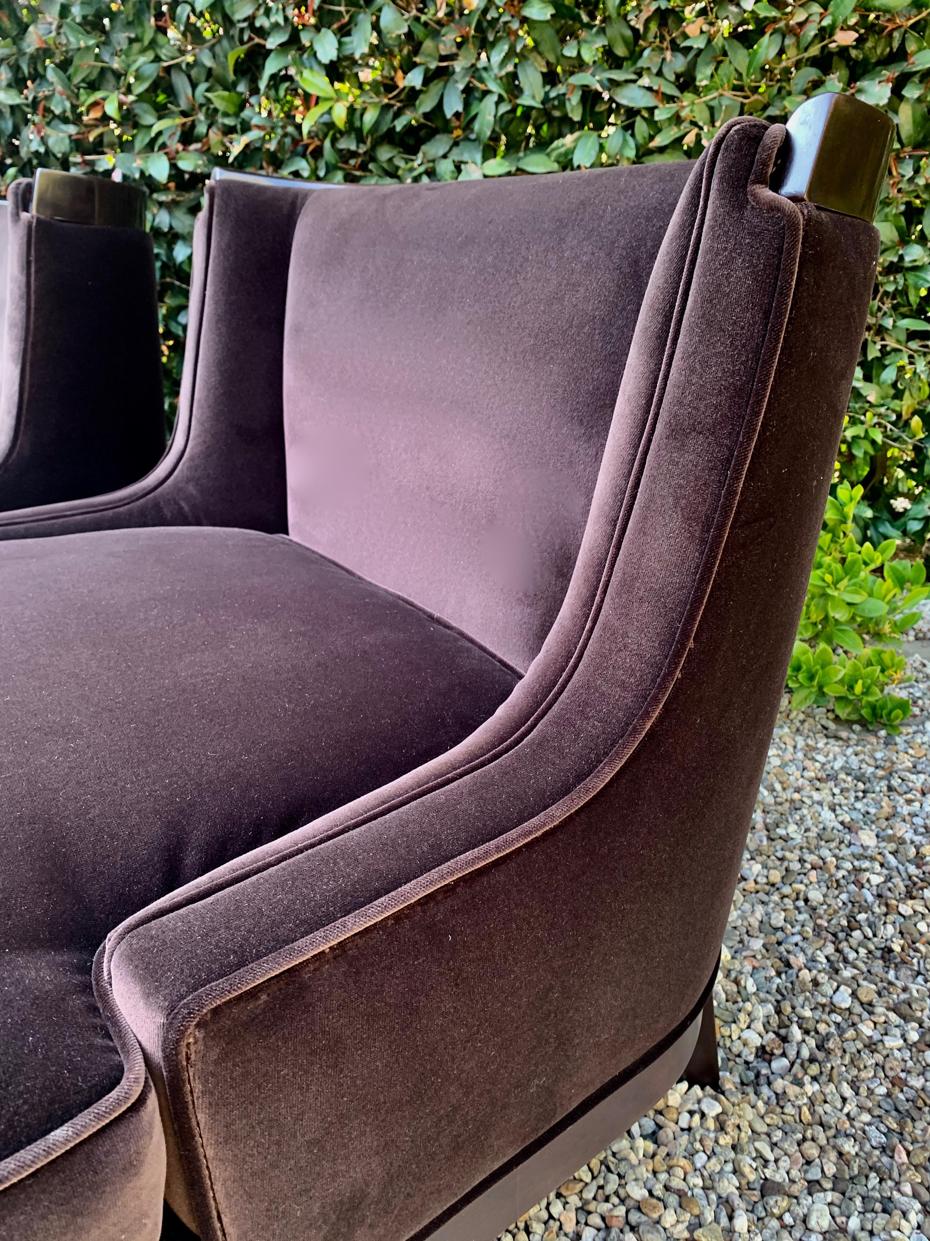 Mid-Century Modern Pair of Tomlinson Style Chairs in Brown Mohair
