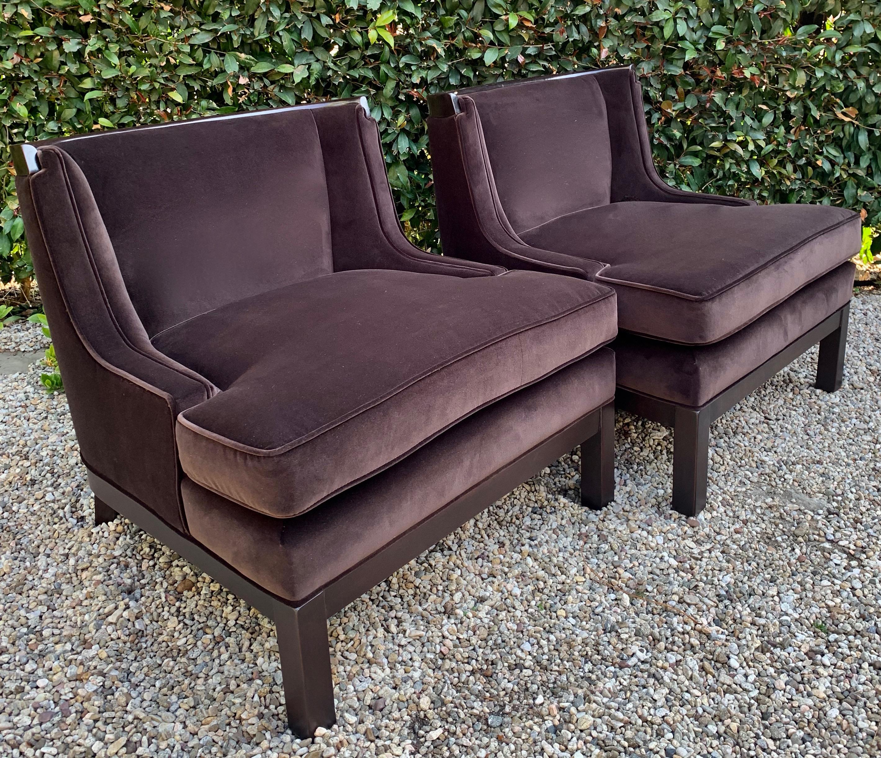20th Century Pair of Tomlinson Style Chairs in Brown Mohair