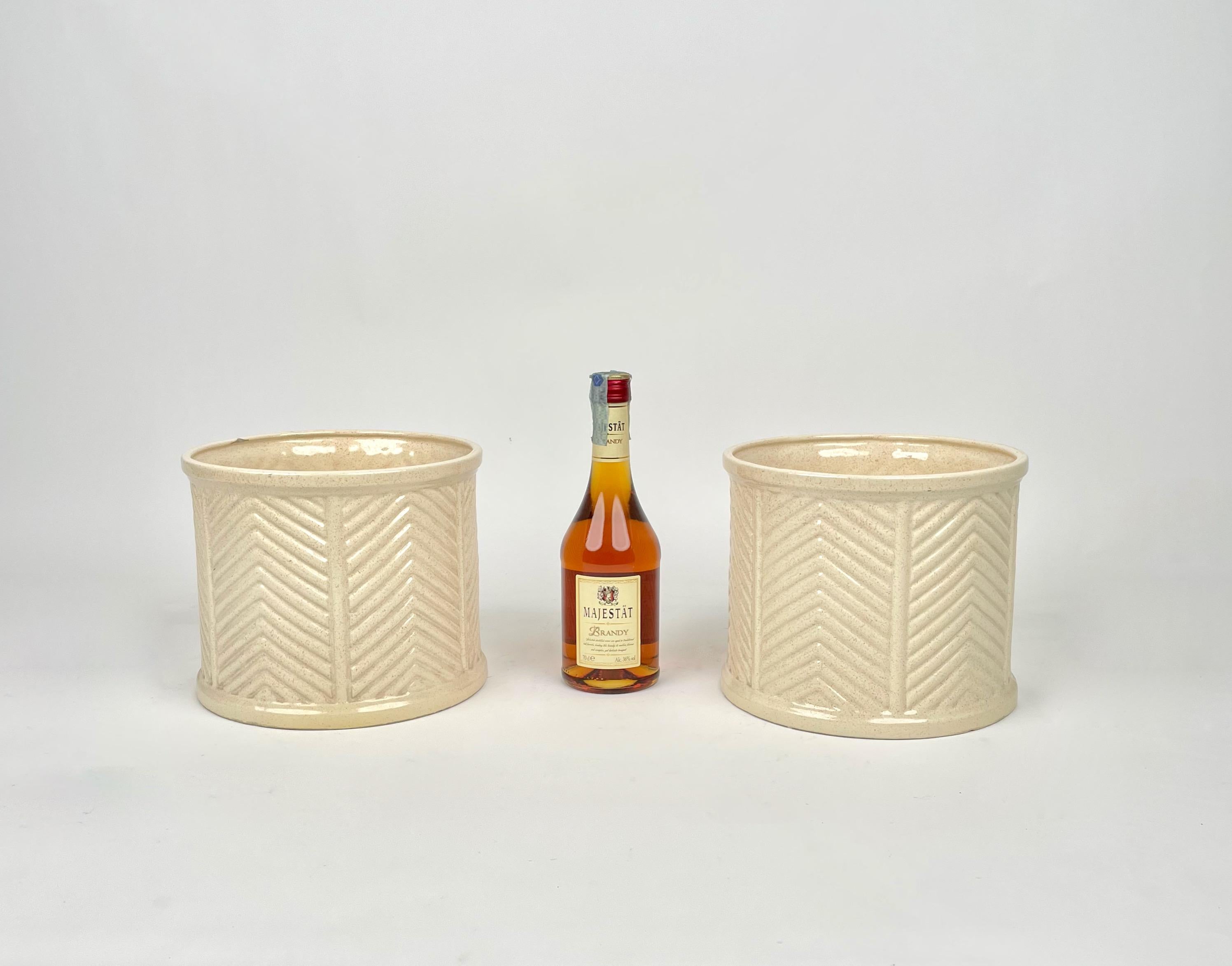 Pair of Tommaso Barbi Beige Ceramic Vase, Italy, 1970s For Sale 1