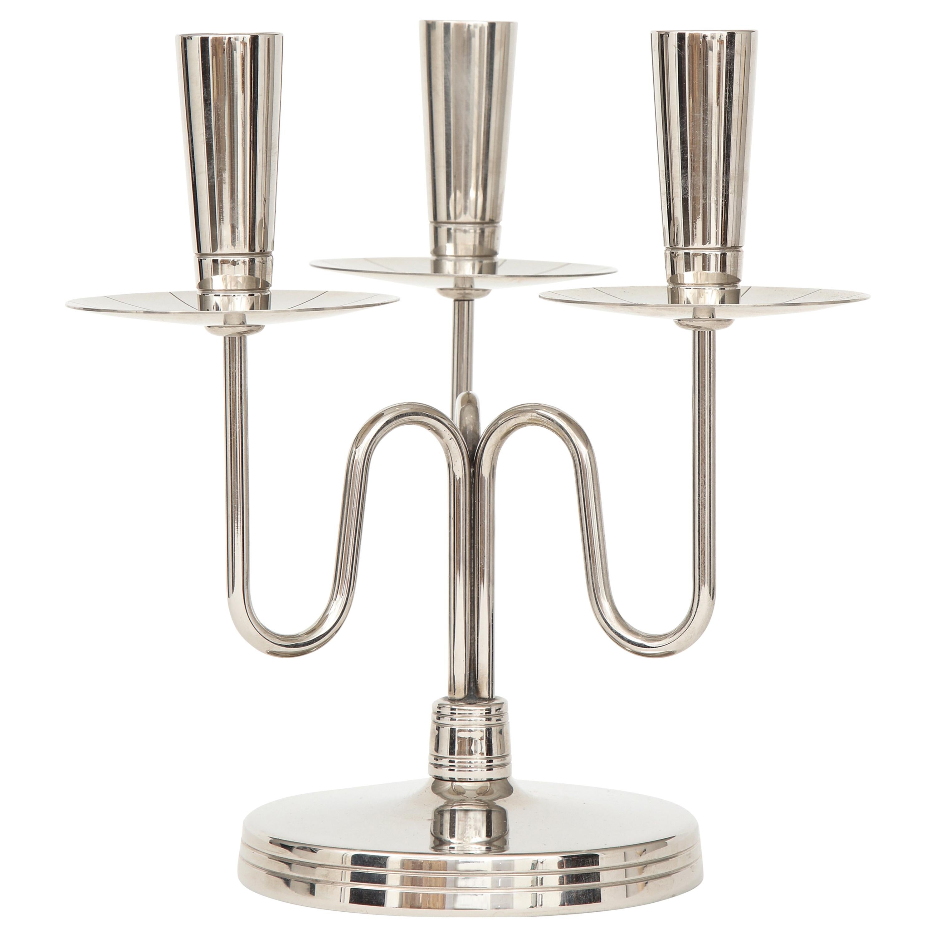 Coppia di candelabri a 3 bracci in nichel Tommi Parzinger