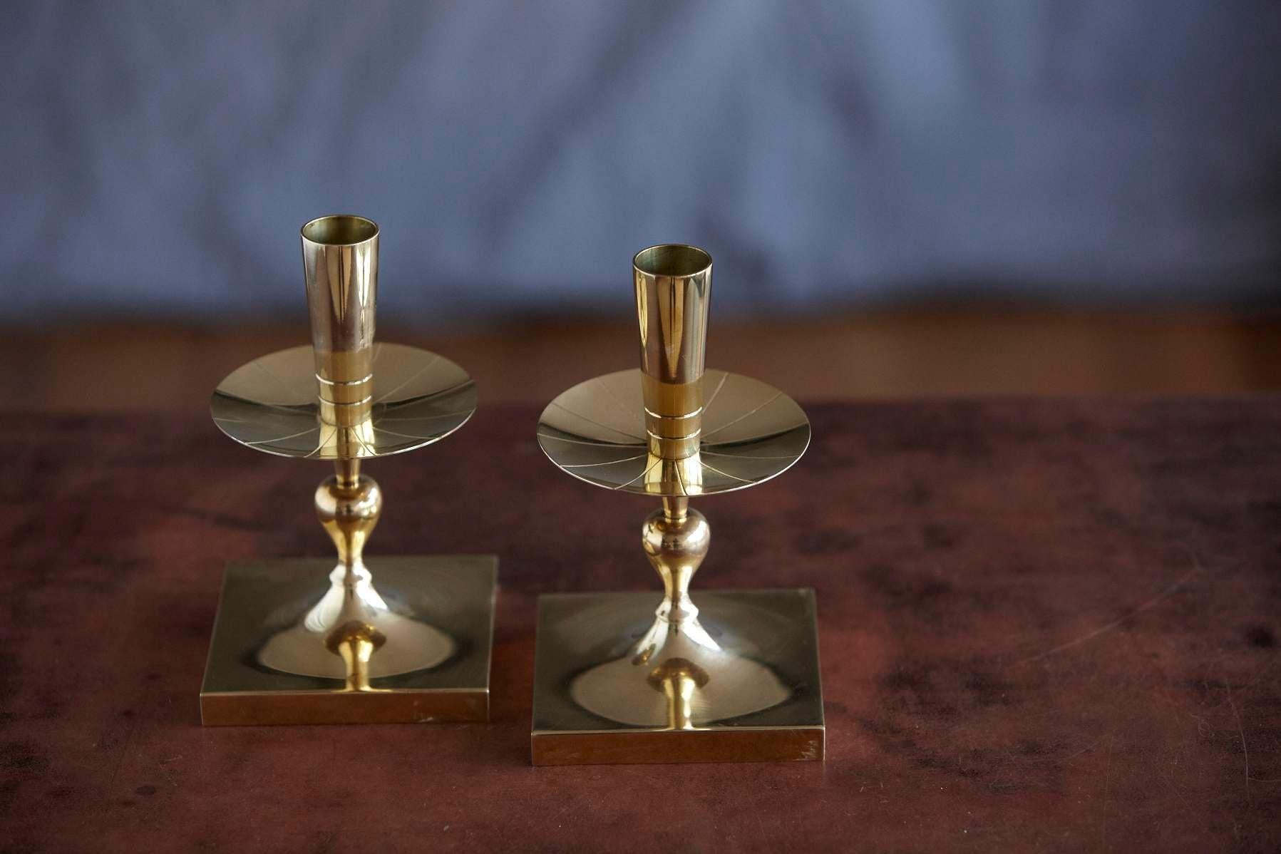 American Pair of Tommi Parzinger Brass Candleholders Made By Dorlyn Silversmiths For Sale