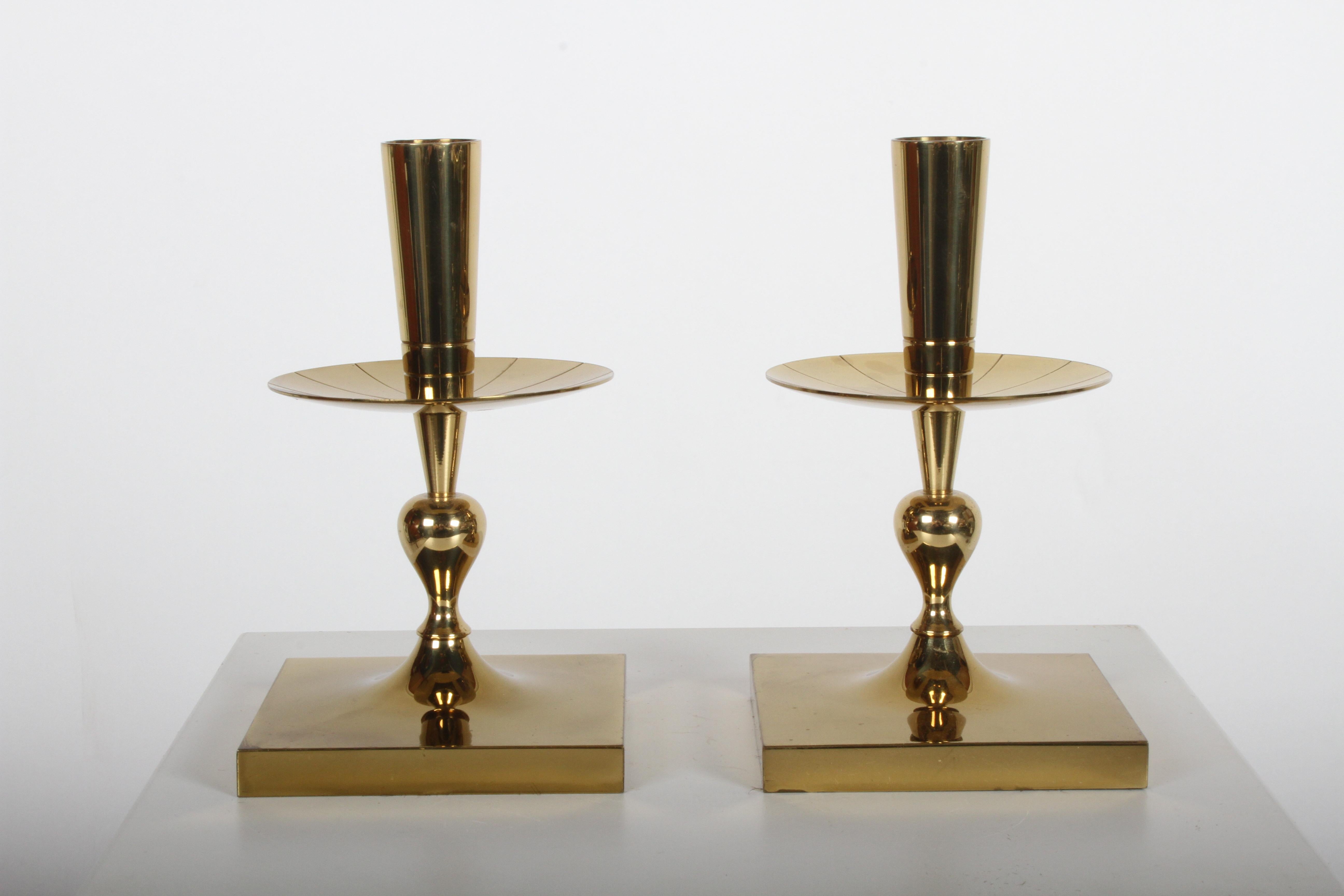 American Pair of Tommi Parzinger Brass Candleholders Made by Dorlyn-Silversmiths For Sale