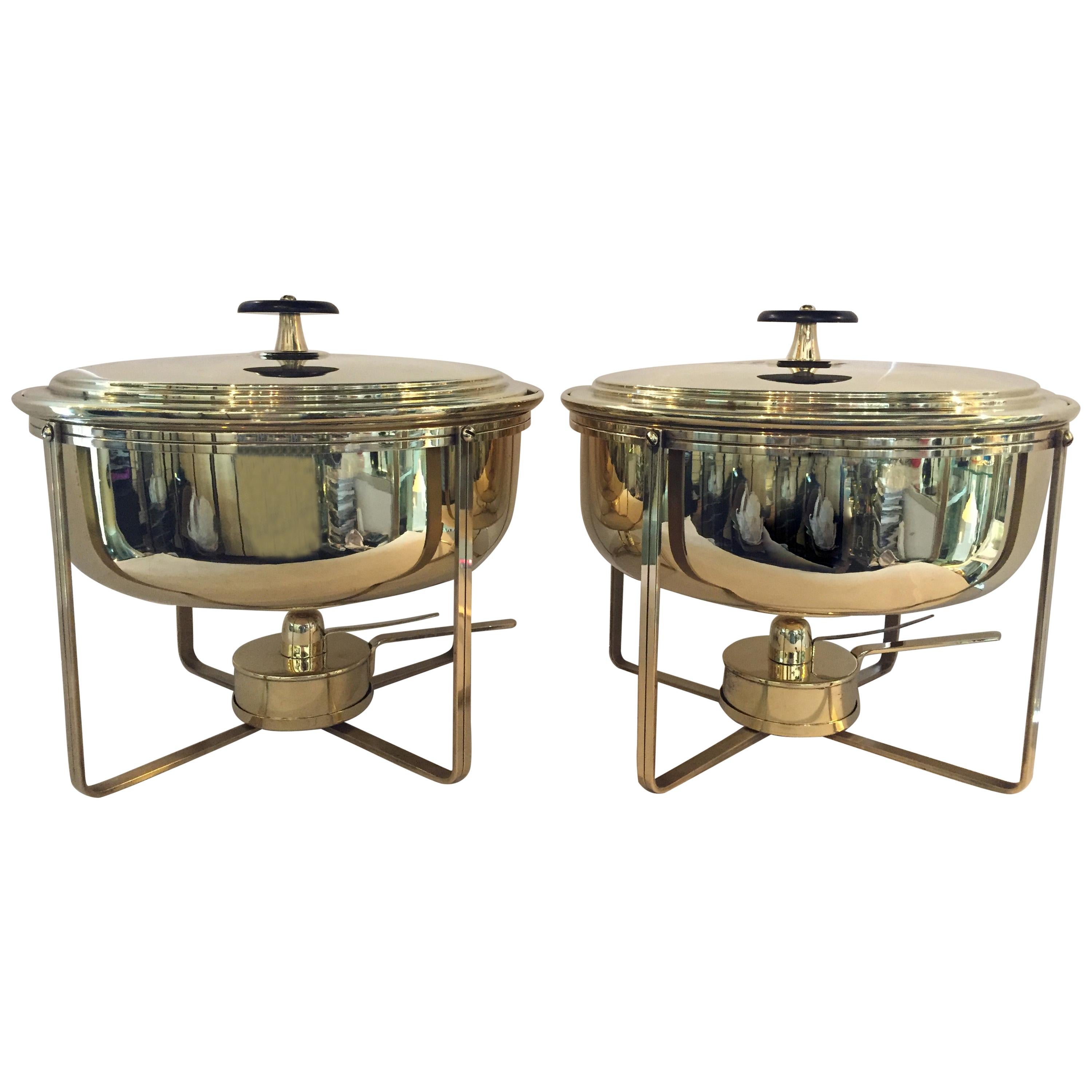 Pair of Tommi Parzinger Brass Dorlyn Silversmiths Chafing Dishes