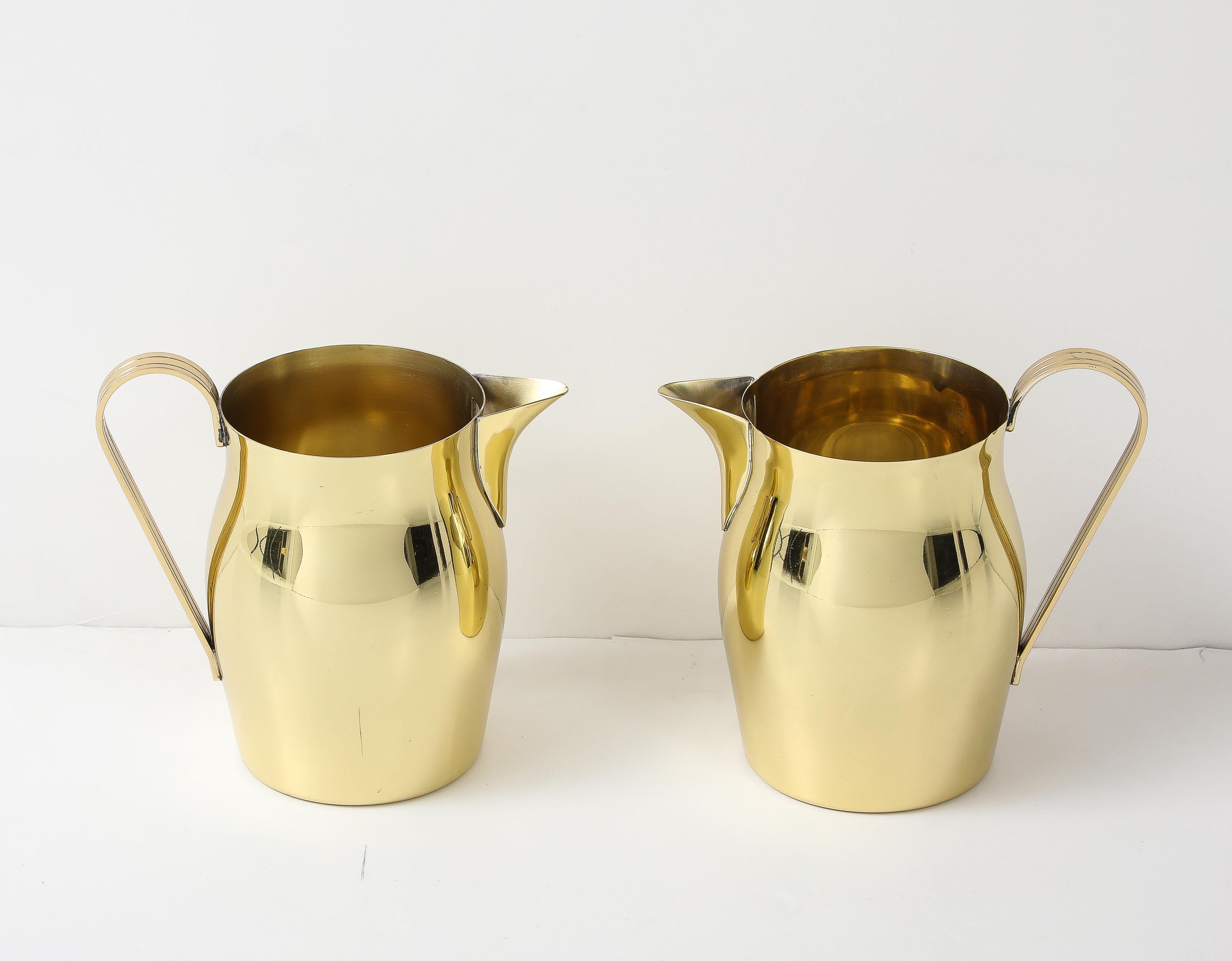 Mid-Century Modern Pair of Tommi Parzinger Brass Pitchers For Sale