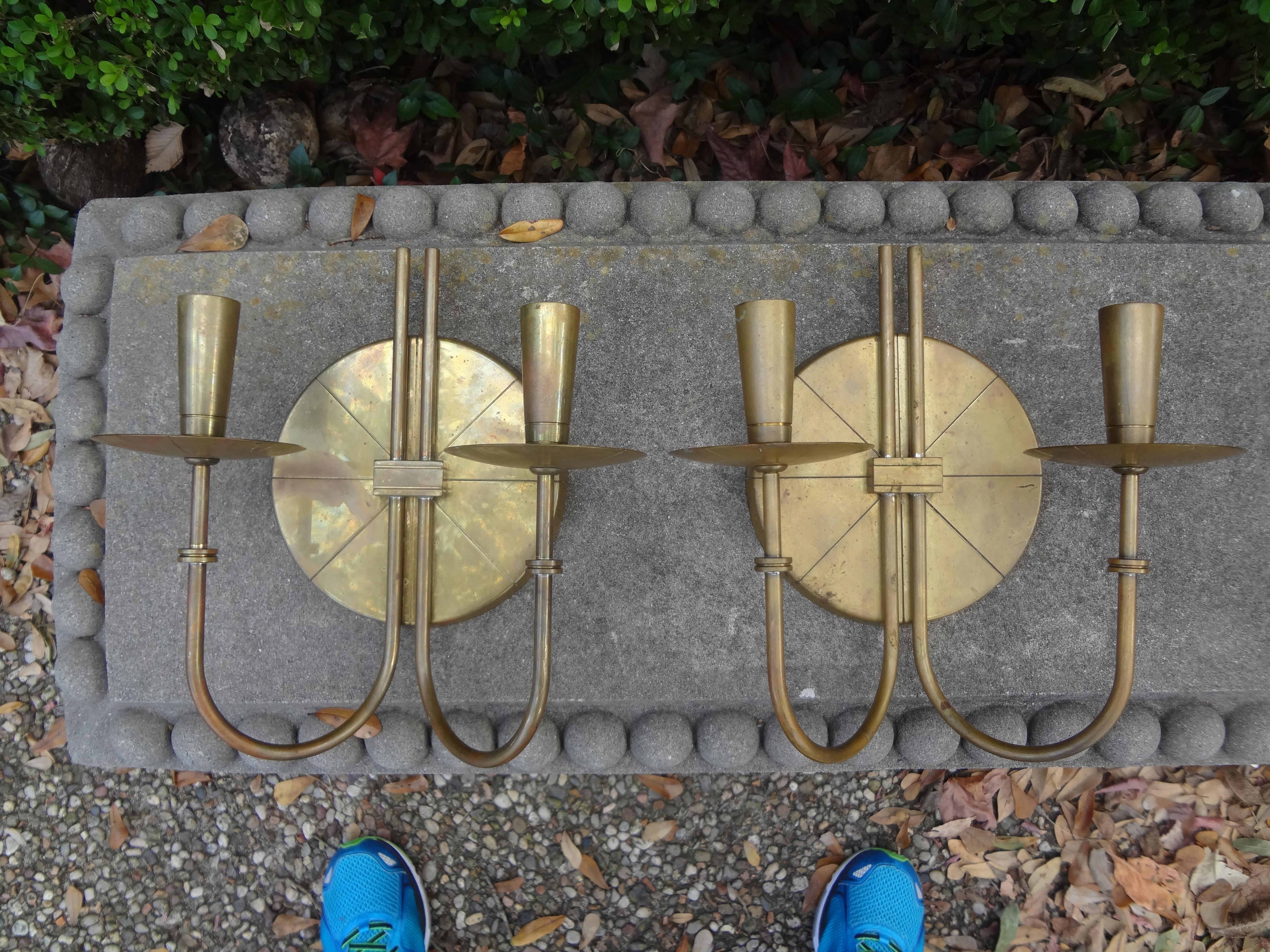 Pair of Tommi Parzinger Brass Sconces 5