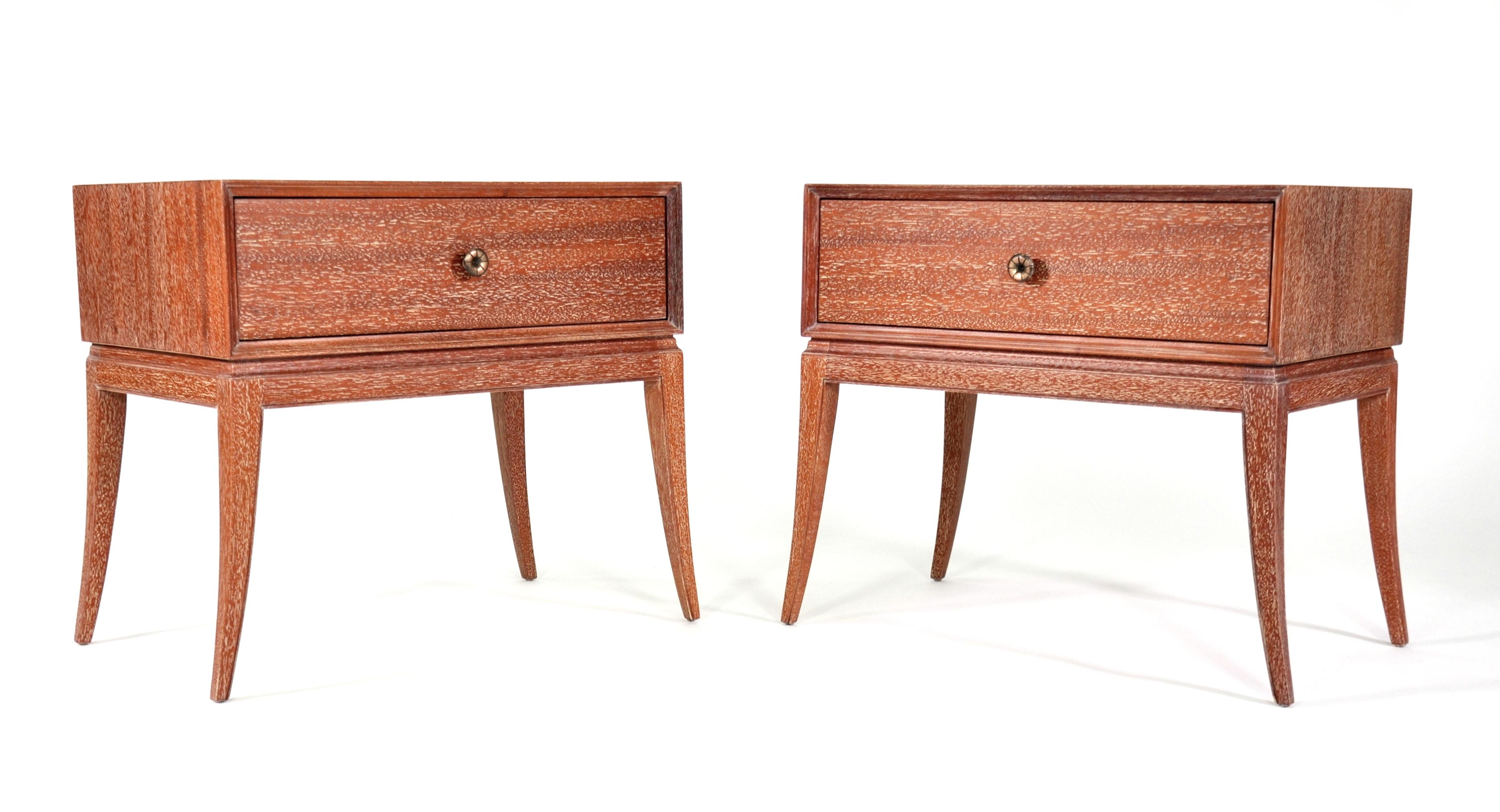 Mid-Century Modern Pair of Tommi Parzinger Cerused Nightstands or Side Tables