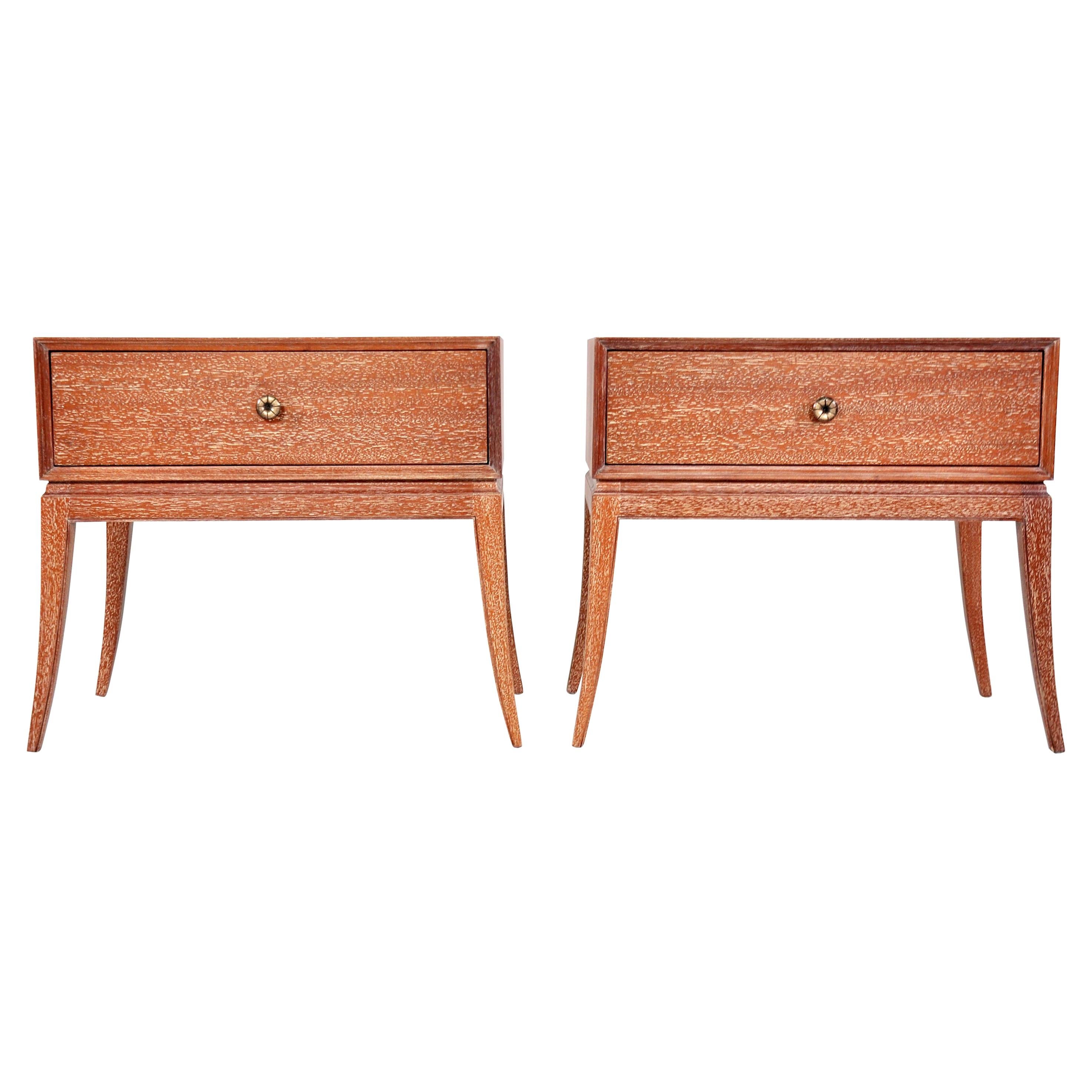 Pair of Tommi Parzinger Cerused Nightstands or Side Tables