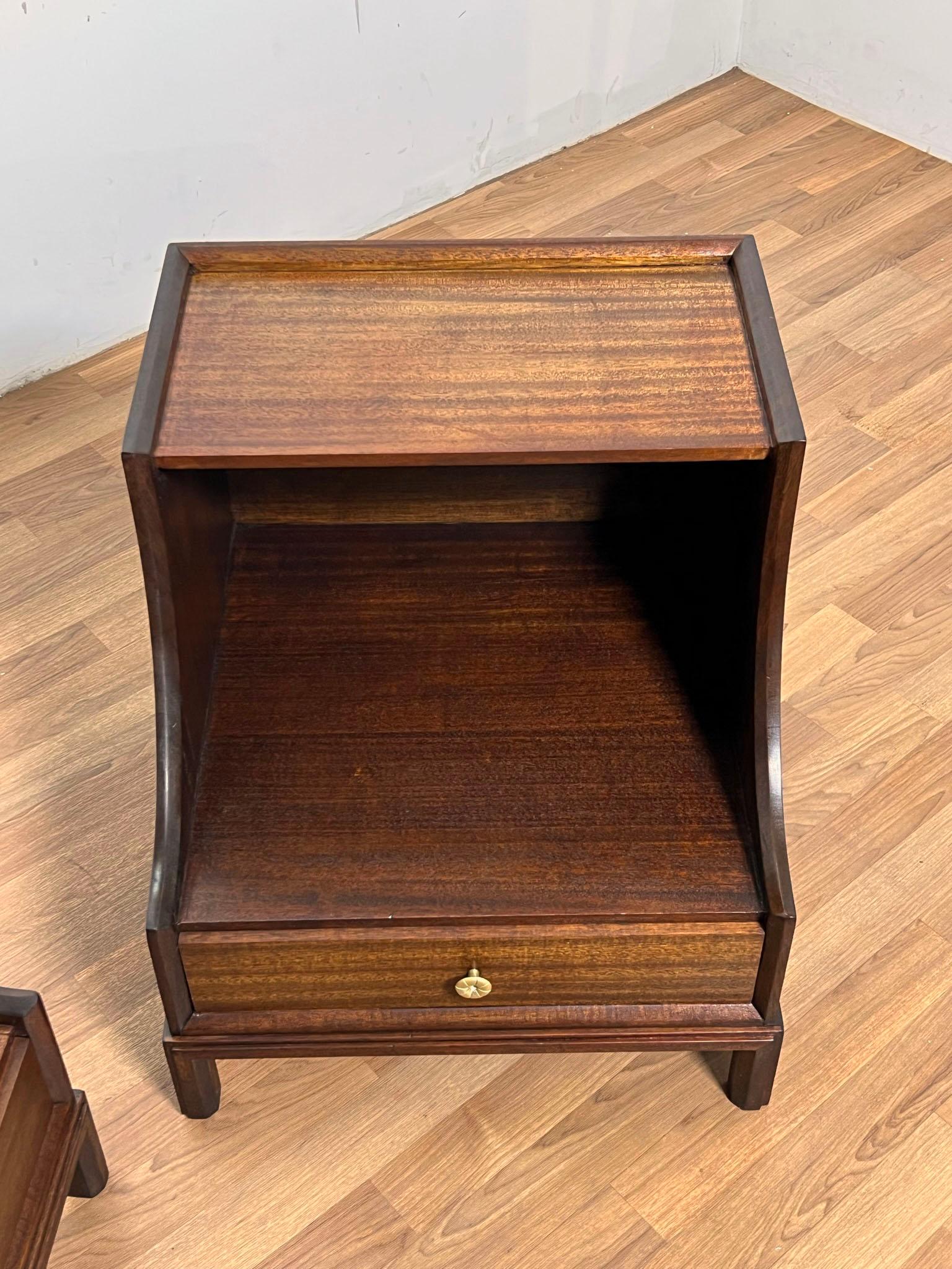 Mahogany Pair of Tommi Parzinger for Charak Modern Night Stands, circa 1950s For Sale