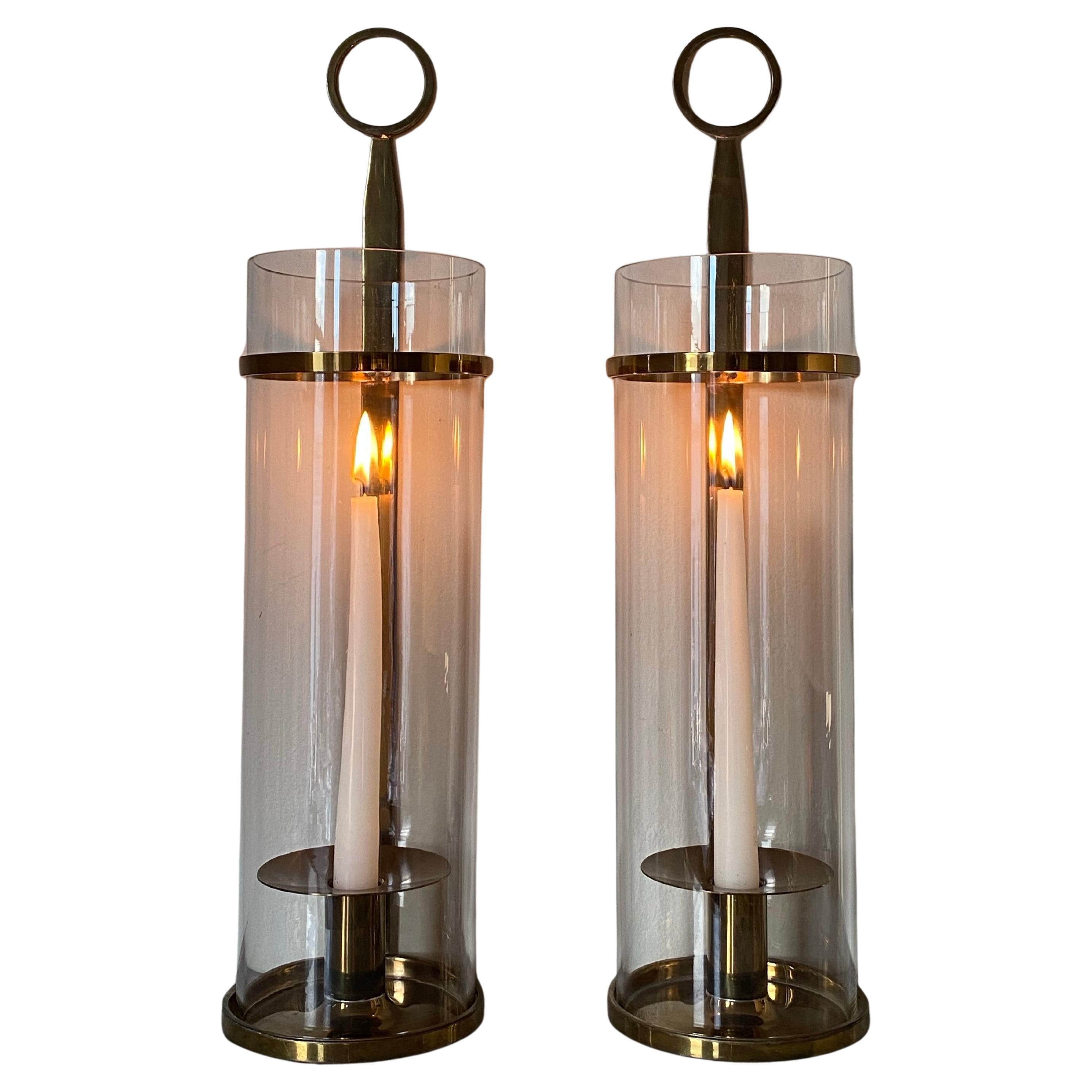 Pair of Tommi Parzinger for Dorlyn Silversmiths Brass Hurricane Candle Sconces in vendita 8