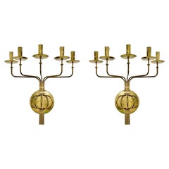 Pair of Tommi Parzinger for Dorlyn Silversmiths Five Arm Candle Sconces