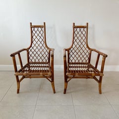 Pair of Tommi Parzinger for Willow and Reed Rattan Armchairs, 1950s