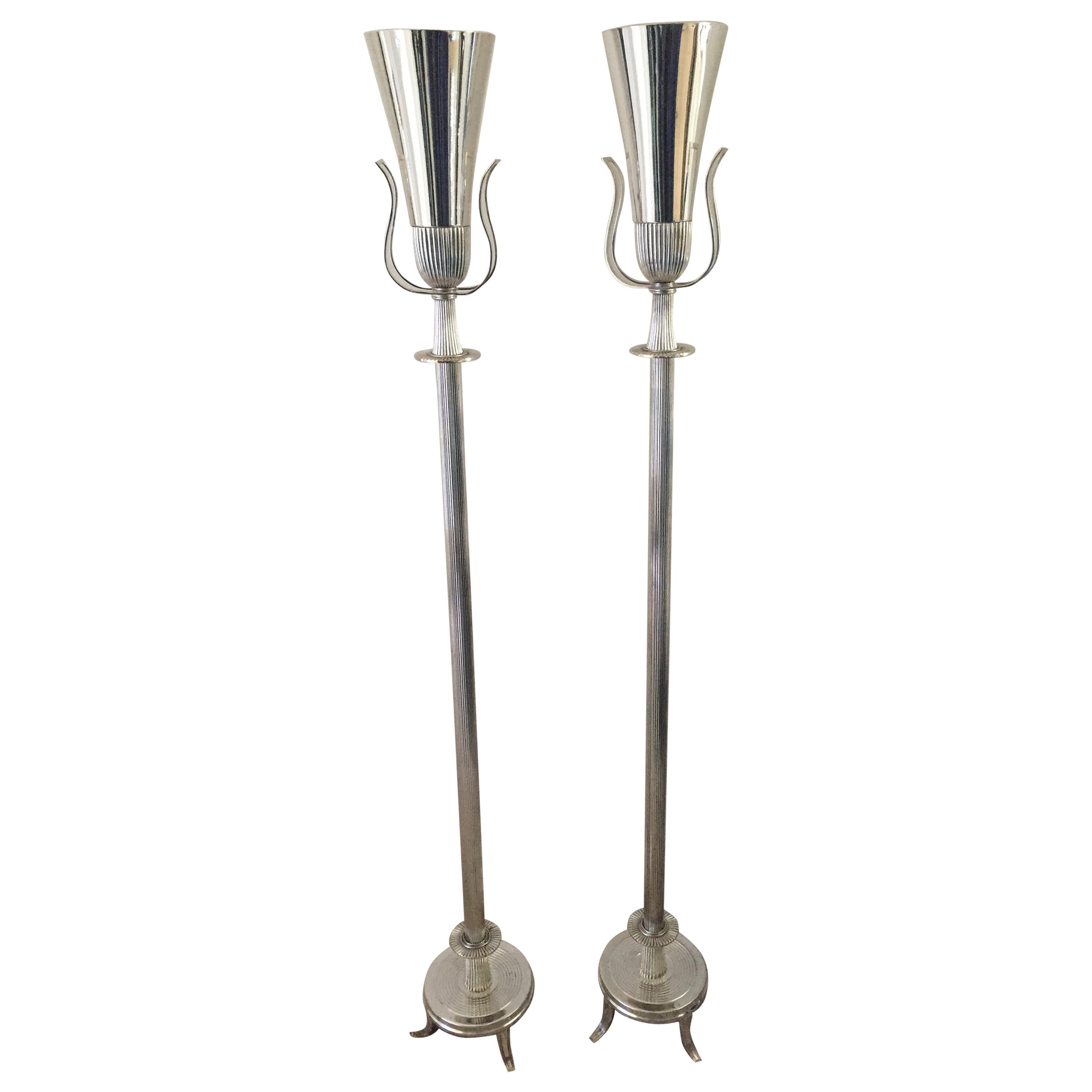 Paire de torchères ou lampes sur pied Tommi Parzinger de style Hollywood Regency